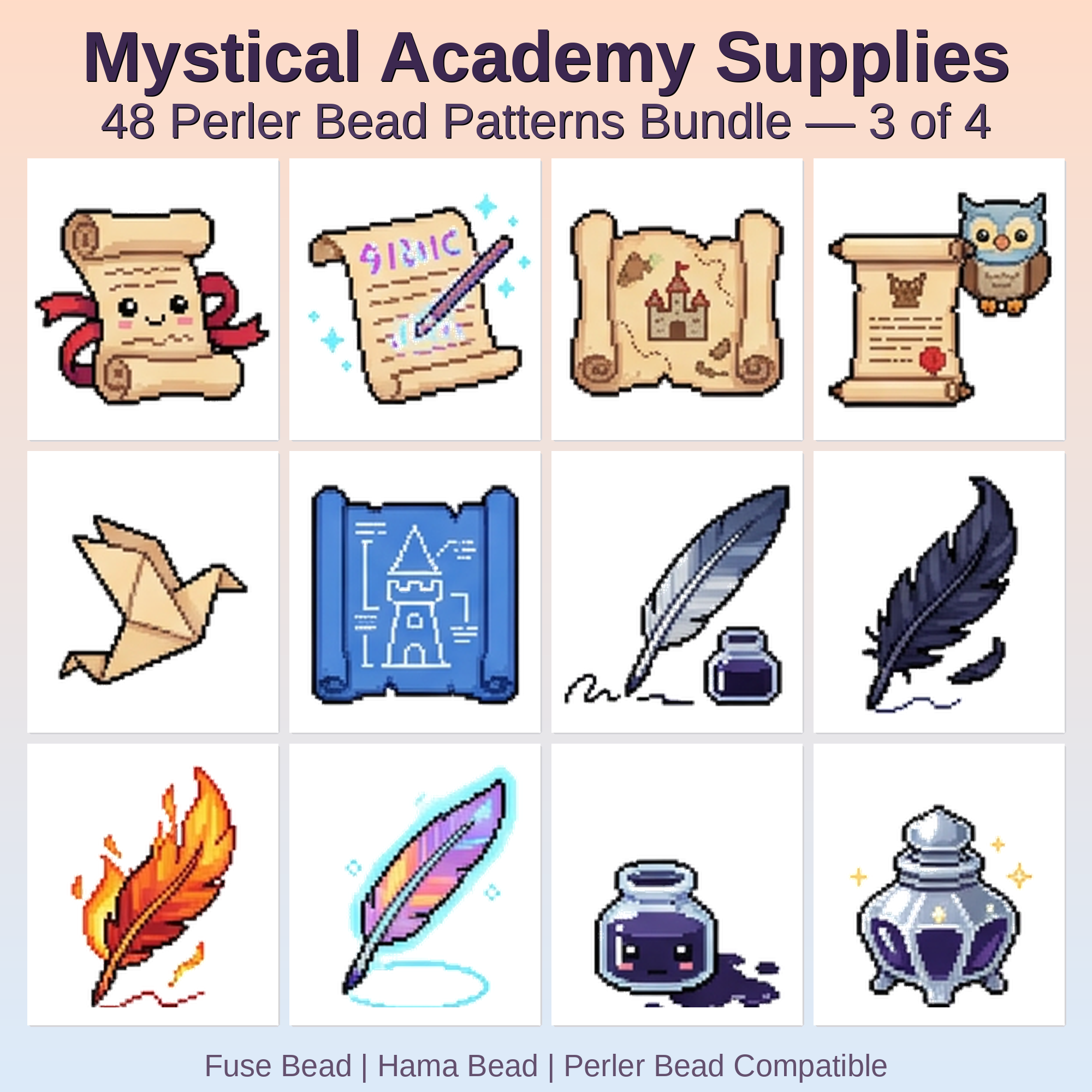 Mystical Academy Supplies Perler Bead Patterns Perler Bead Patterns Bundle, 48 Designs (PDF Digital Download)