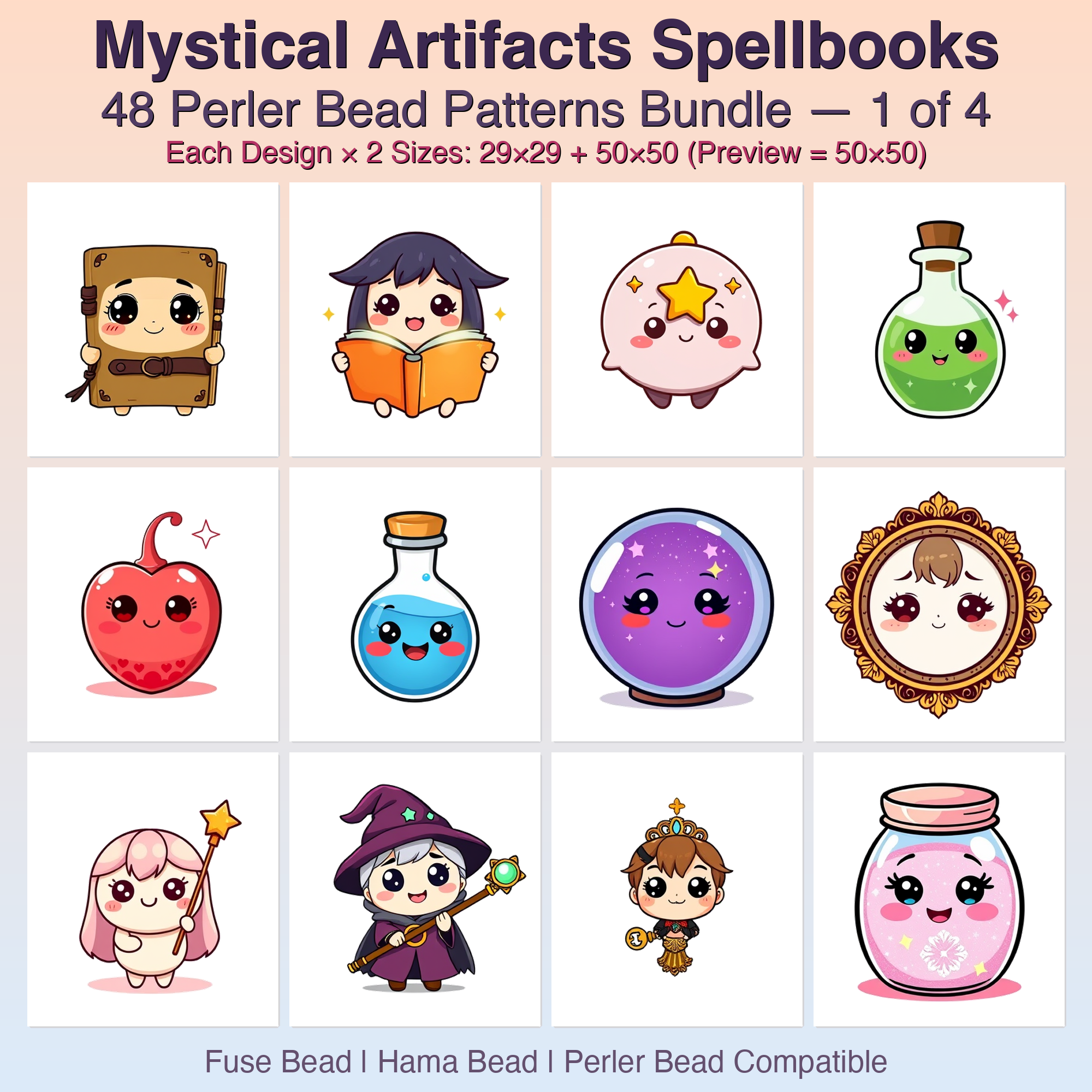 Mystical Artifacts Spellbooks Perler Bead Patterns Bundle, 48 Designs (PDF Digital Download)