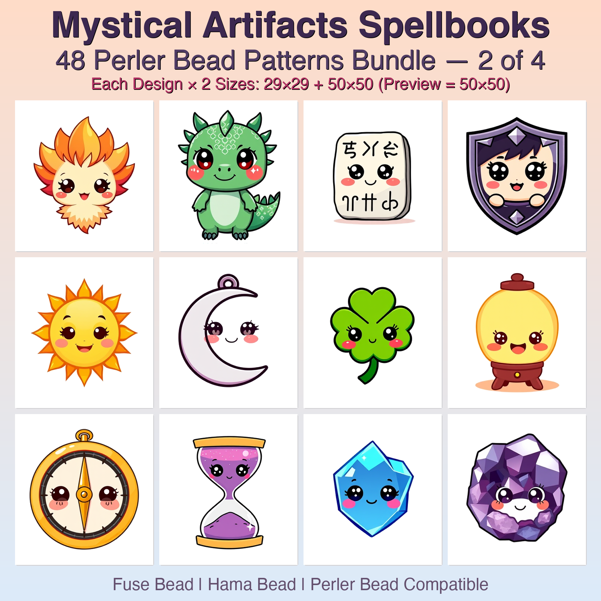 Mystical Artifacts Spellbooks Perler Bead Patterns Bundle, 48 Designs (PDF Digital Download)