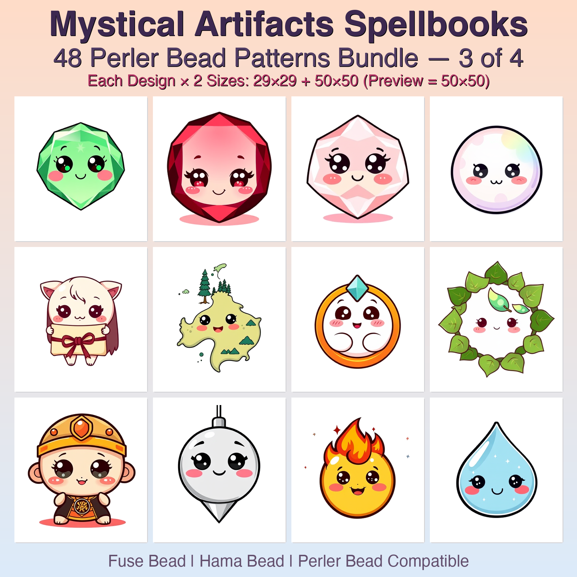 Mystical Artifacts Spellbooks Perler Bead Patterns Bundle, 48 Designs (PDF Digital Download)