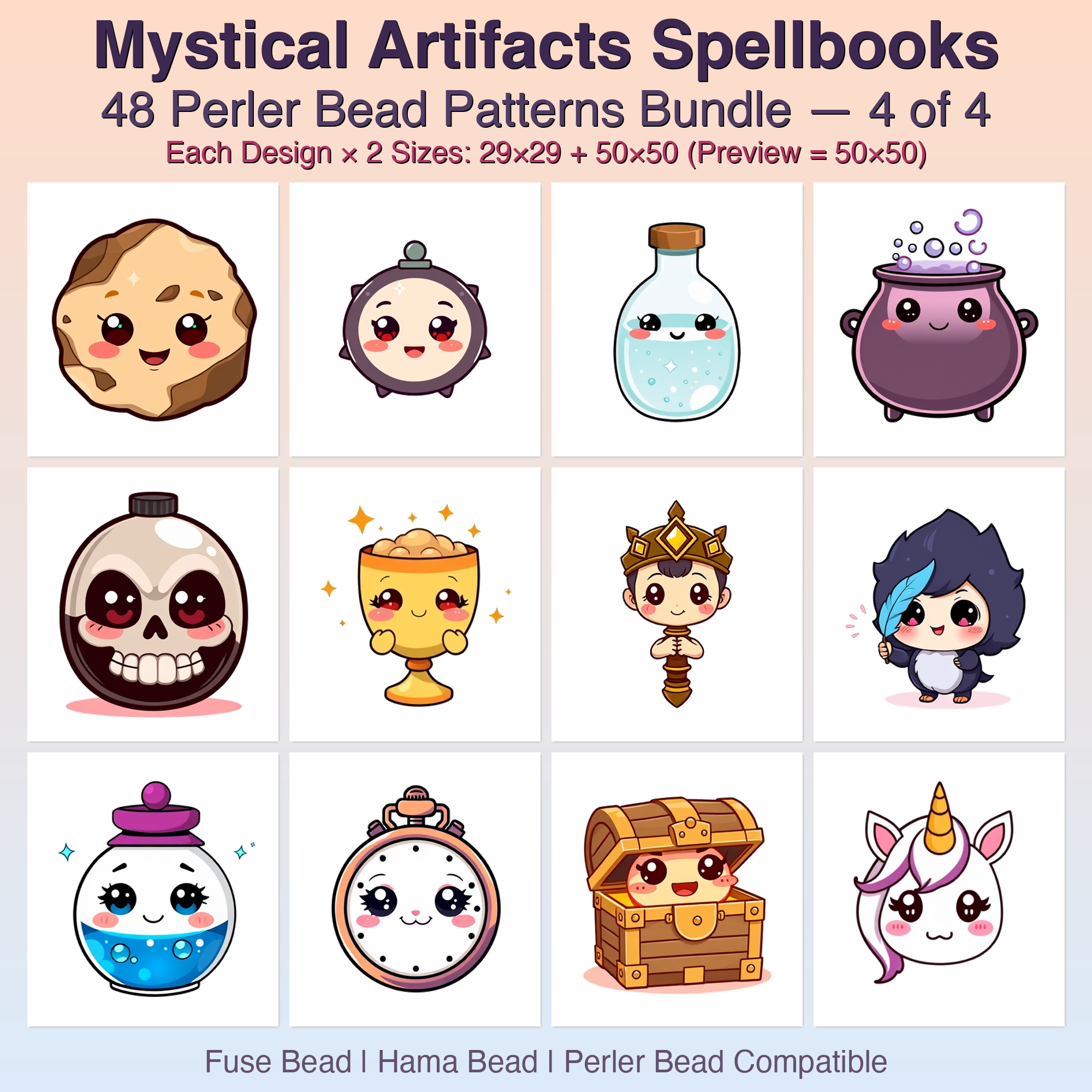 Mystical Artifacts Spellbooks Perler Bead Patterns Bundle, 48 Designs (PDF Digital Download)