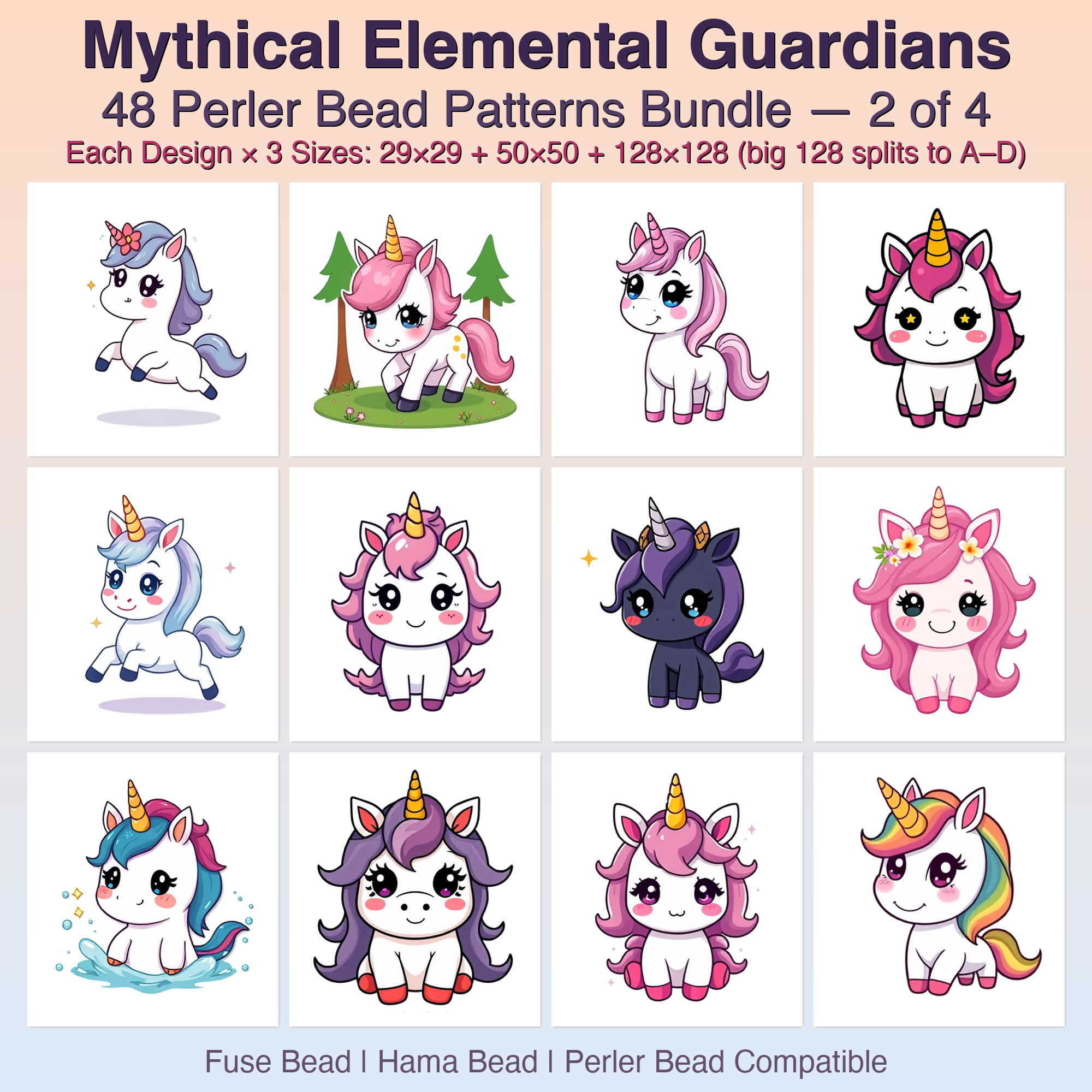 Mythical Elemental Guardians Perler Bead Patterns Bundle, 48 Designs (PDF Digital Download)