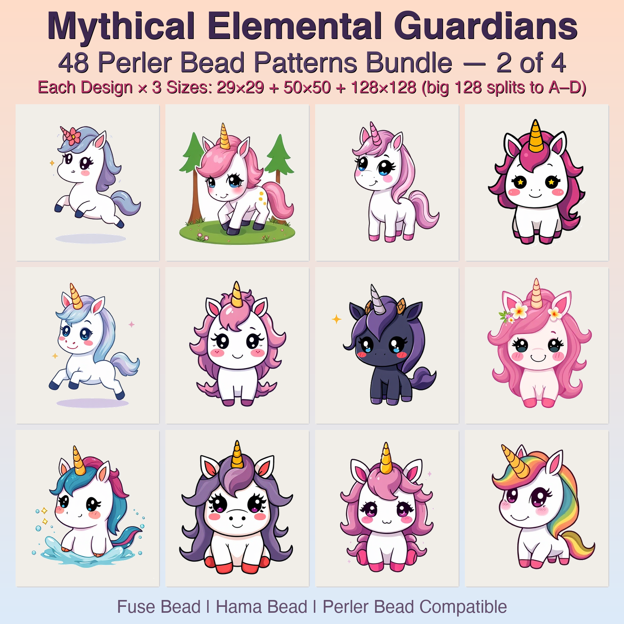 Mythical Elemental Guardians Perler Bead Patterns Bundle, 48 Designs (PDF Digital Download)