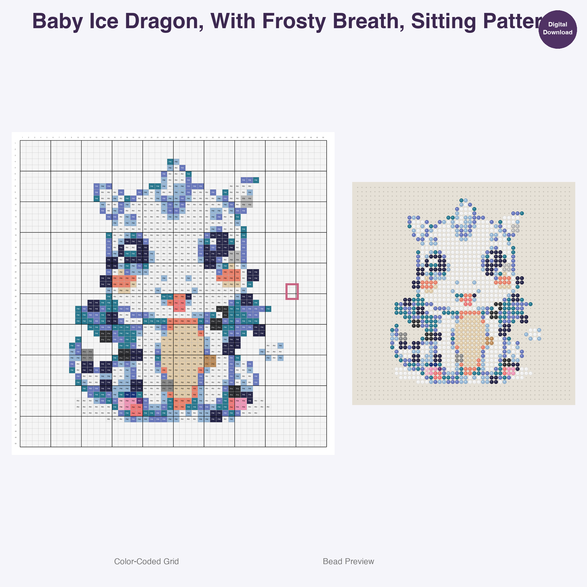 Mythical Hatchlings Foals Perler Bead Patterns, 48 Designs x 3 Grid Sizes (29x29 + 50x50 + 128x128), Fuse Bead PDF Digital Download
