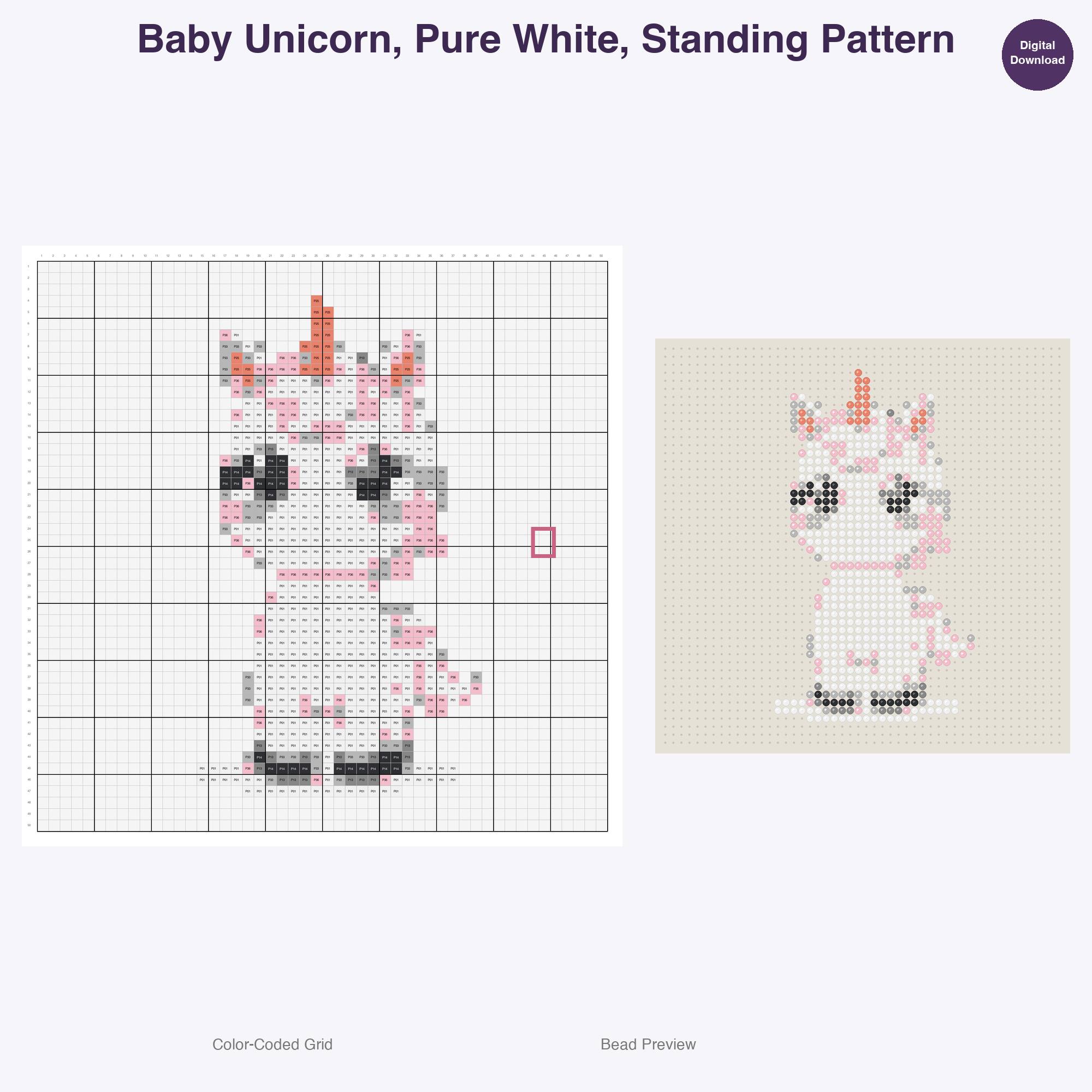 Mythical Hatchlings Foals Perler Bead Patterns, 48 Designs x 3 Grid Sizes (29x29 + 50x50 + 128x128), Fuse Bead PDF Digital Download