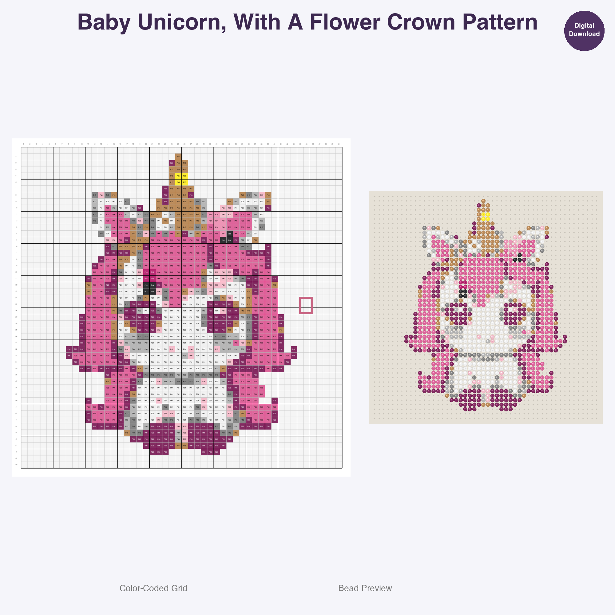 Mythical Hatchlings Foals Perler Bead Patterns, 48 Designs x 3 Grid Sizes (29x29 + 50x50 + 128x128), Fuse Bead PDF Digital Download