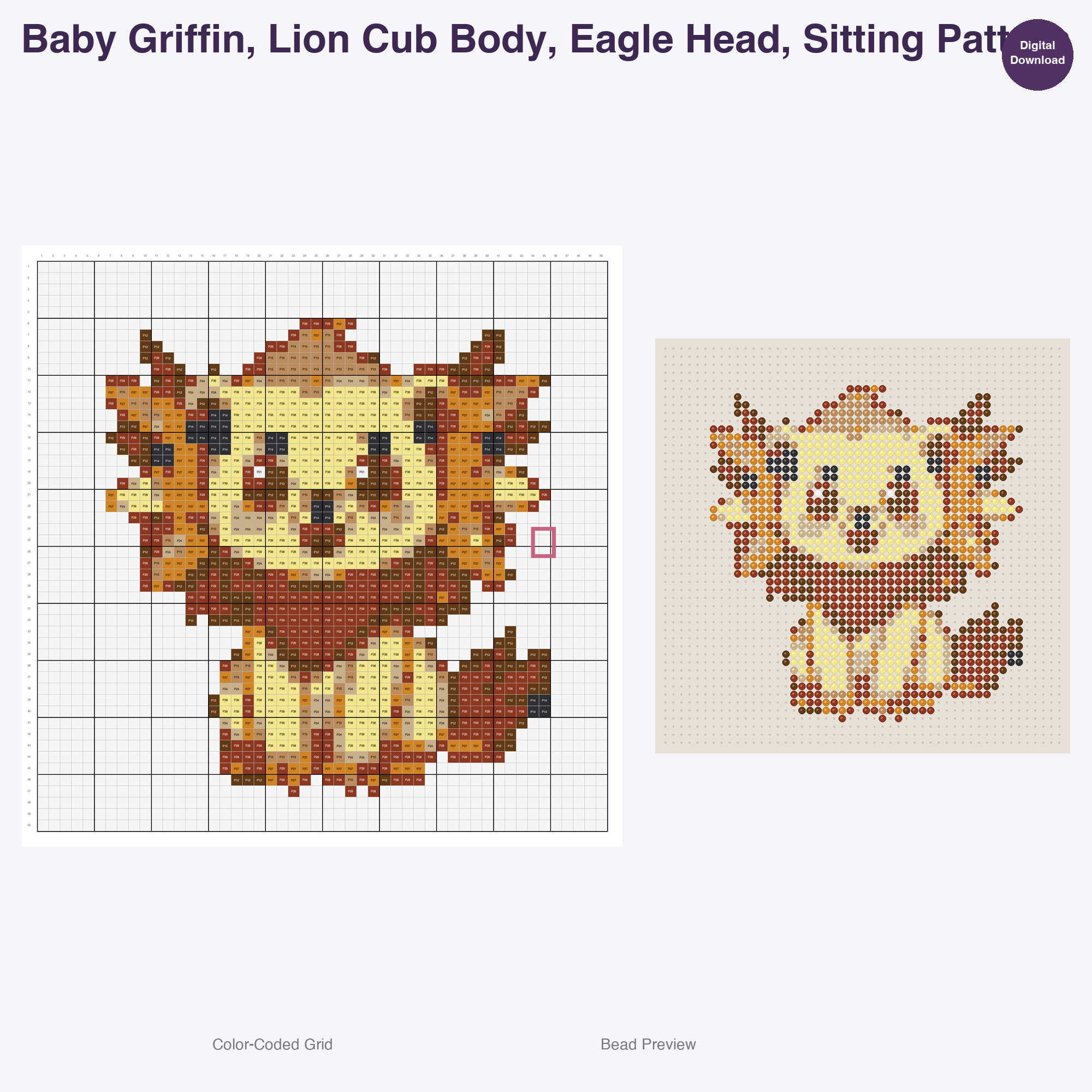 Mythical Hatchlings Foals Perler Bead Patterns, 48 Designs x 3 Grid Sizes (29x29 + 50x50 + 128x128), Fuse Bead PDF Digital Download