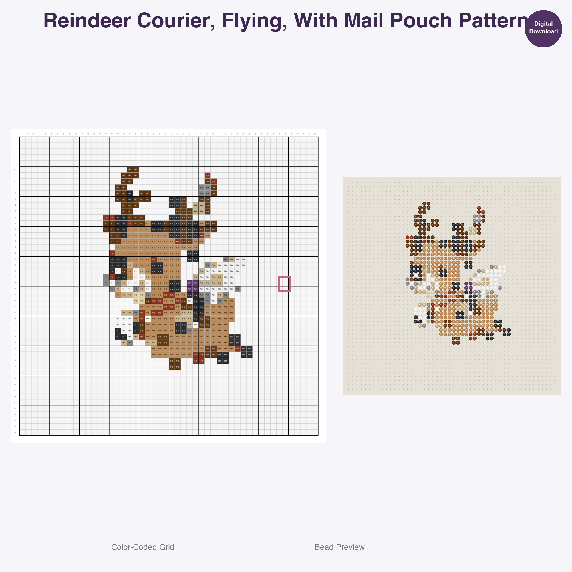 North Pole Courier Crew Perler Bead Patterns, 48 Designs x 2 Grid Sizes (50x50 + 128x128), Fuse Bead PDF Digital Download