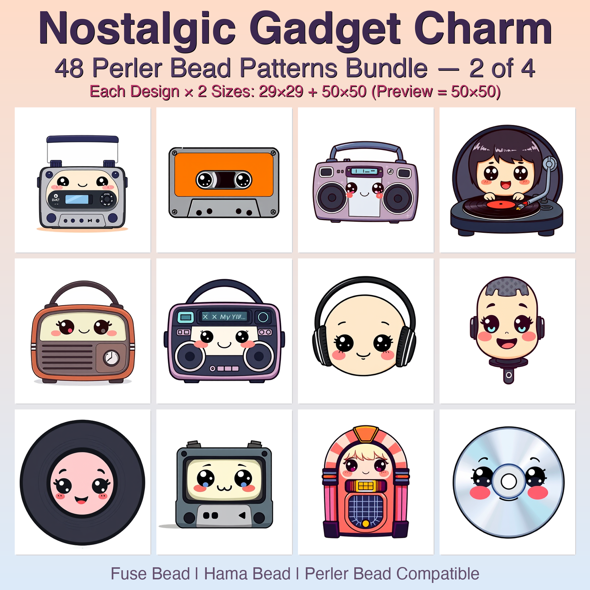 Nostalgic Gadget Charm Perler Bead Patterns Bundle, 48 Designs (PDF Digital Download)