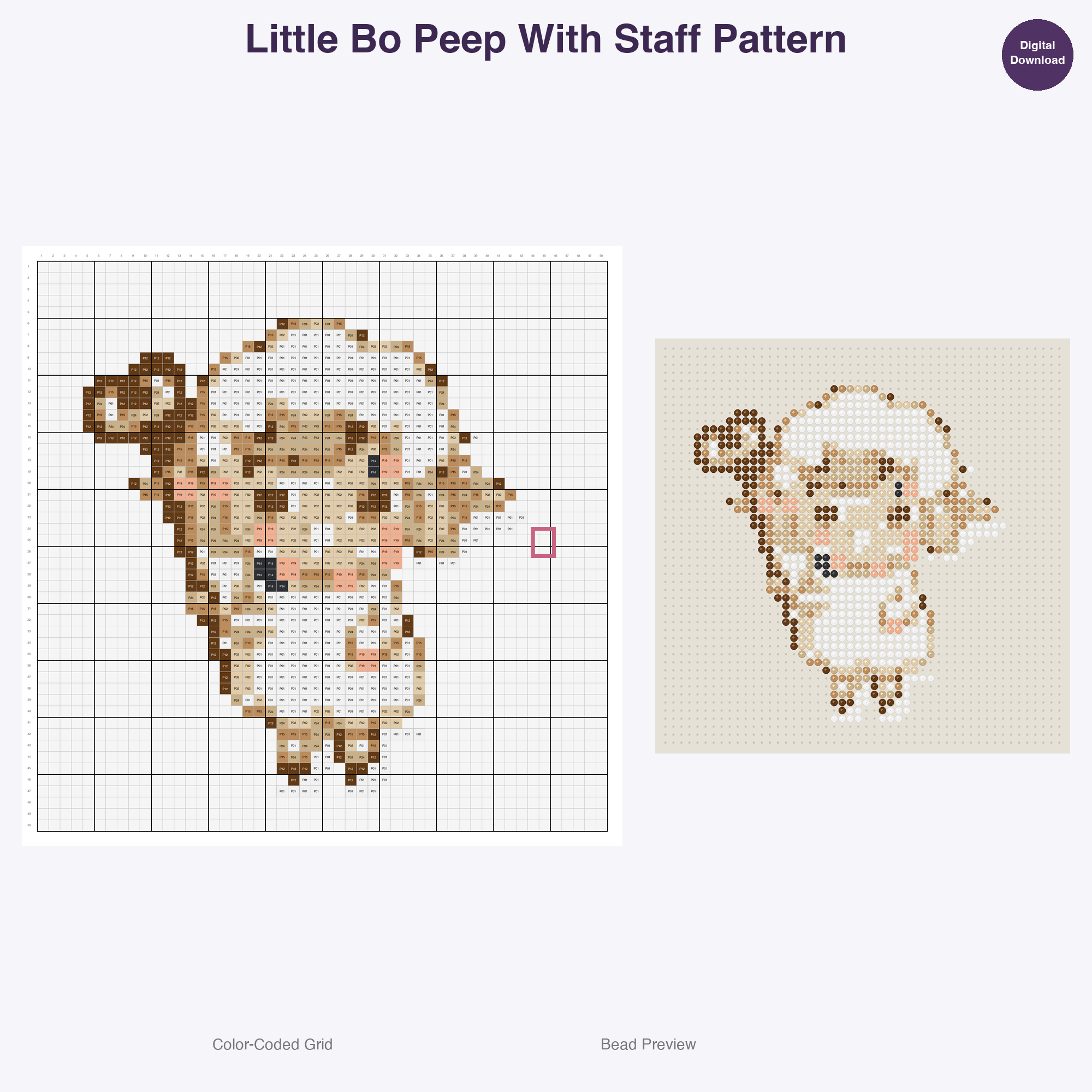 Nursery Rhyme Friends Perler Bead Patterns, 48 Designs x 3 Grid Sizes (29x29 + 50x50 + 128x128), Fuse Bead PDF Digital Download