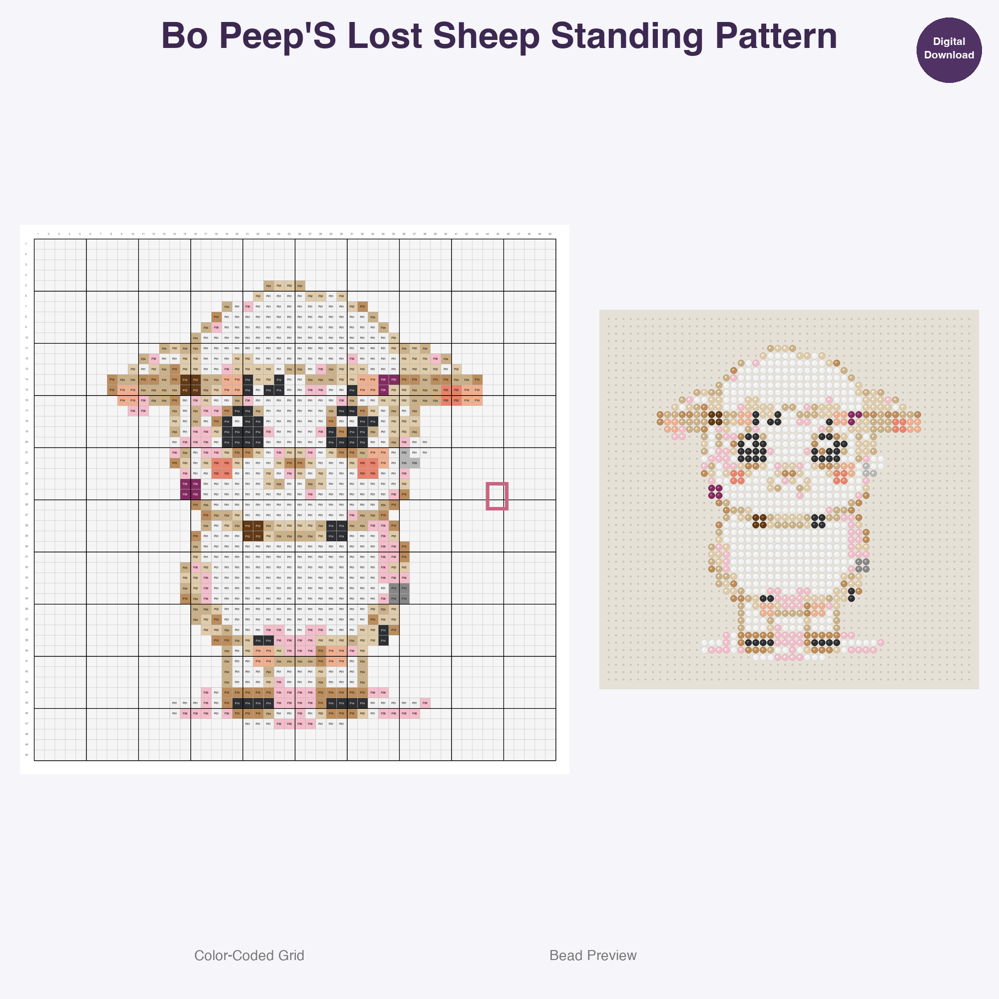Nursery Rhyme Friends Perler Bead Patterns, 48 Designs x 3 Grid Sizes (29x29 + 50x50 + 128x128), Fuse Bead PDF Digital Download