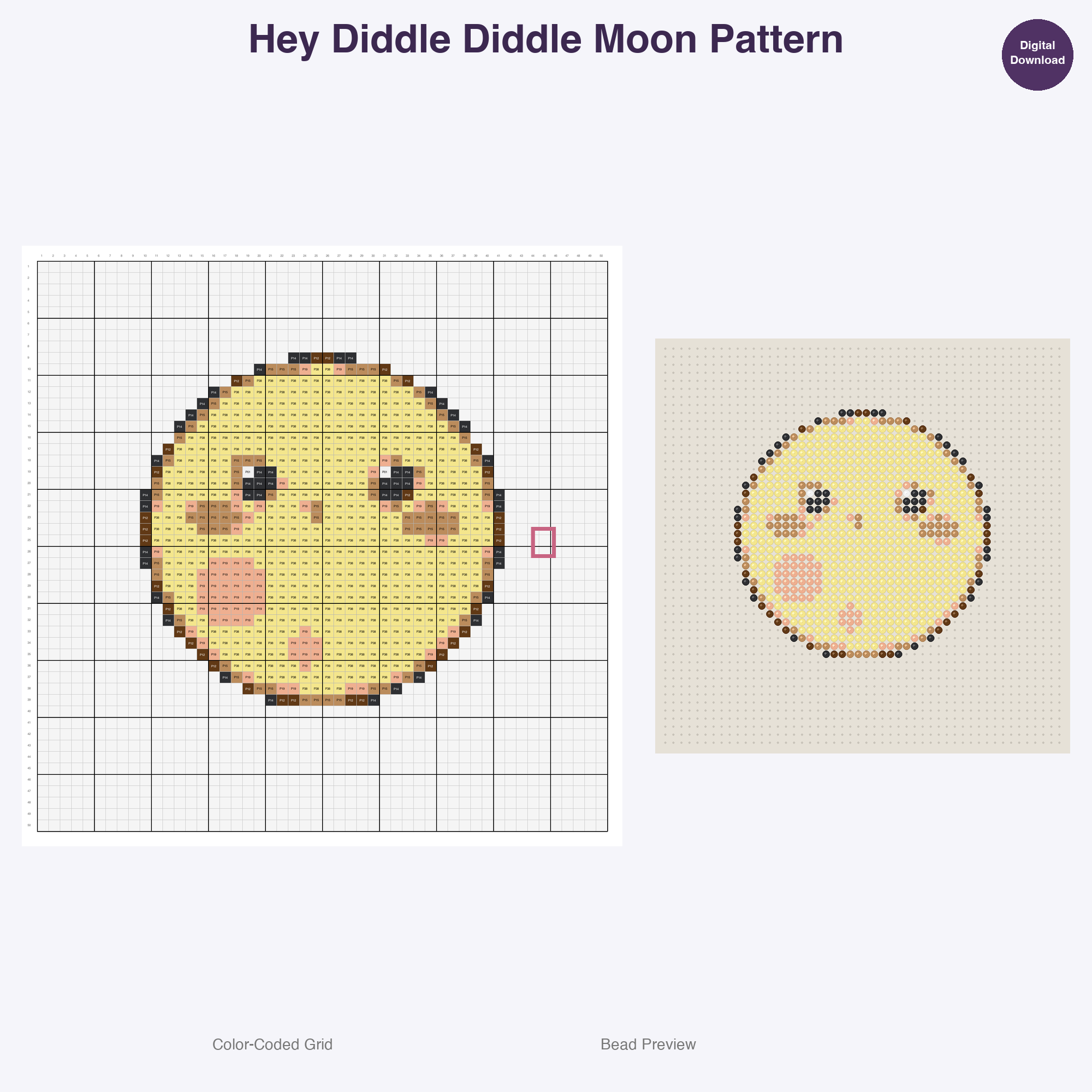 Nursery Rhyme Friends Perler Bead Patterns, 48 Designs x 3 Grid Sizes (29x29 + 50x50 + 128x128), Fuse Bead PDF Digital Download