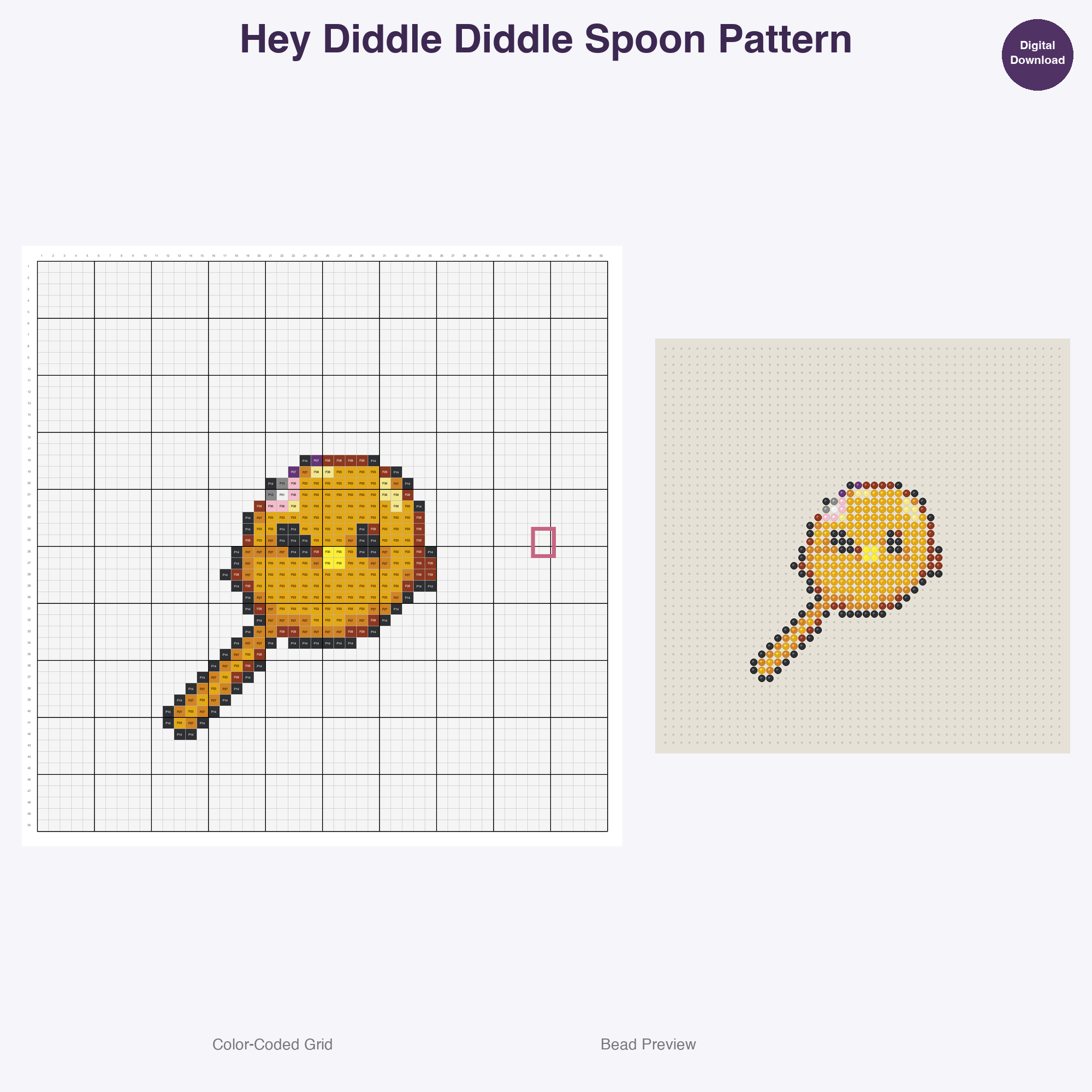 Nursery Rhyme Friends Perler Bead Patterns, 48 Designs x 3 Grid Sizes (29x29 + 50x50 + 128x128), Fuse Bead PDF Digital Download