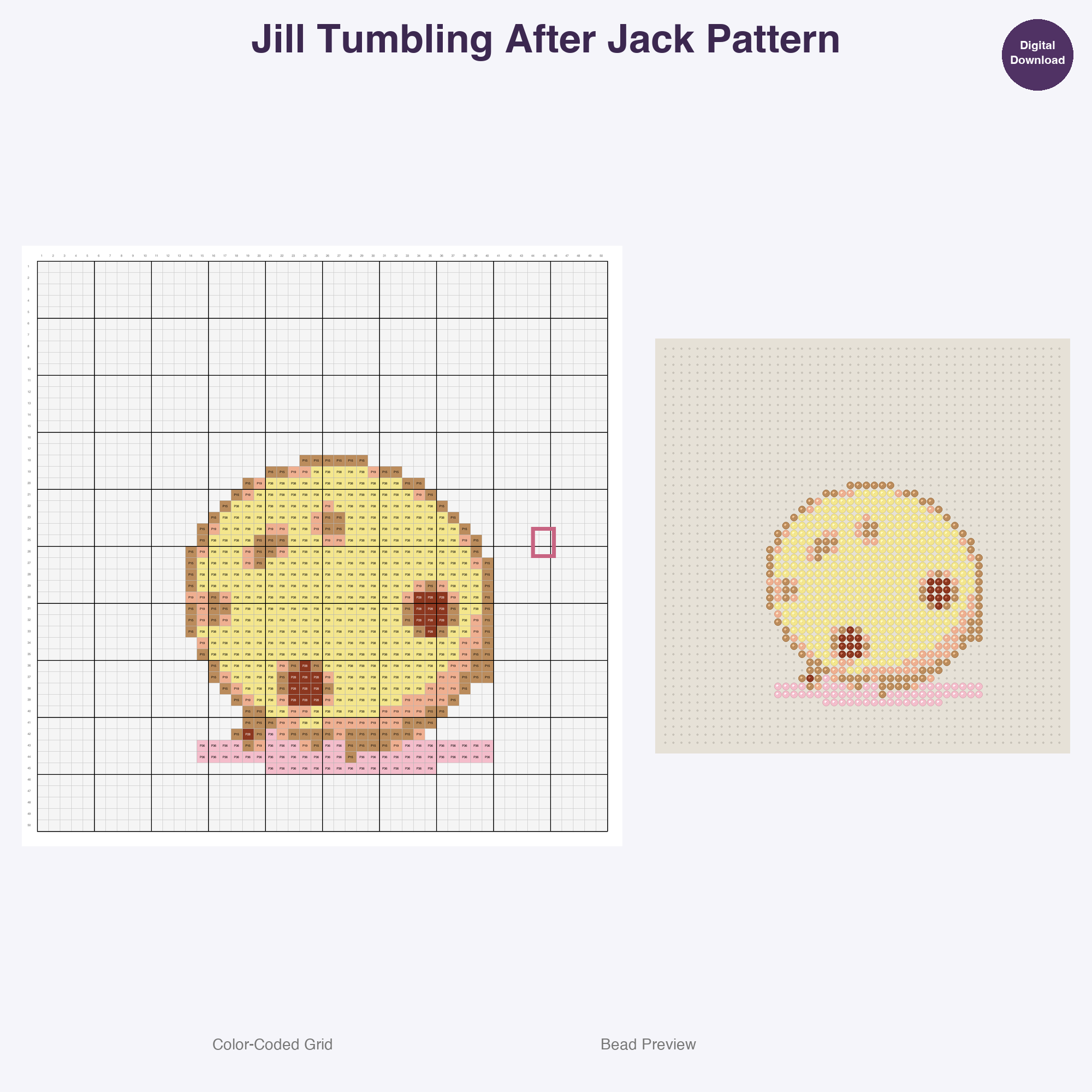 Nursery Rhyme Friends Perler Bead Patterns, 48 Designs x 3 Grid Sizes (29x29 + 50x50 + 128x128), Fuse Bead PDF Digital Download