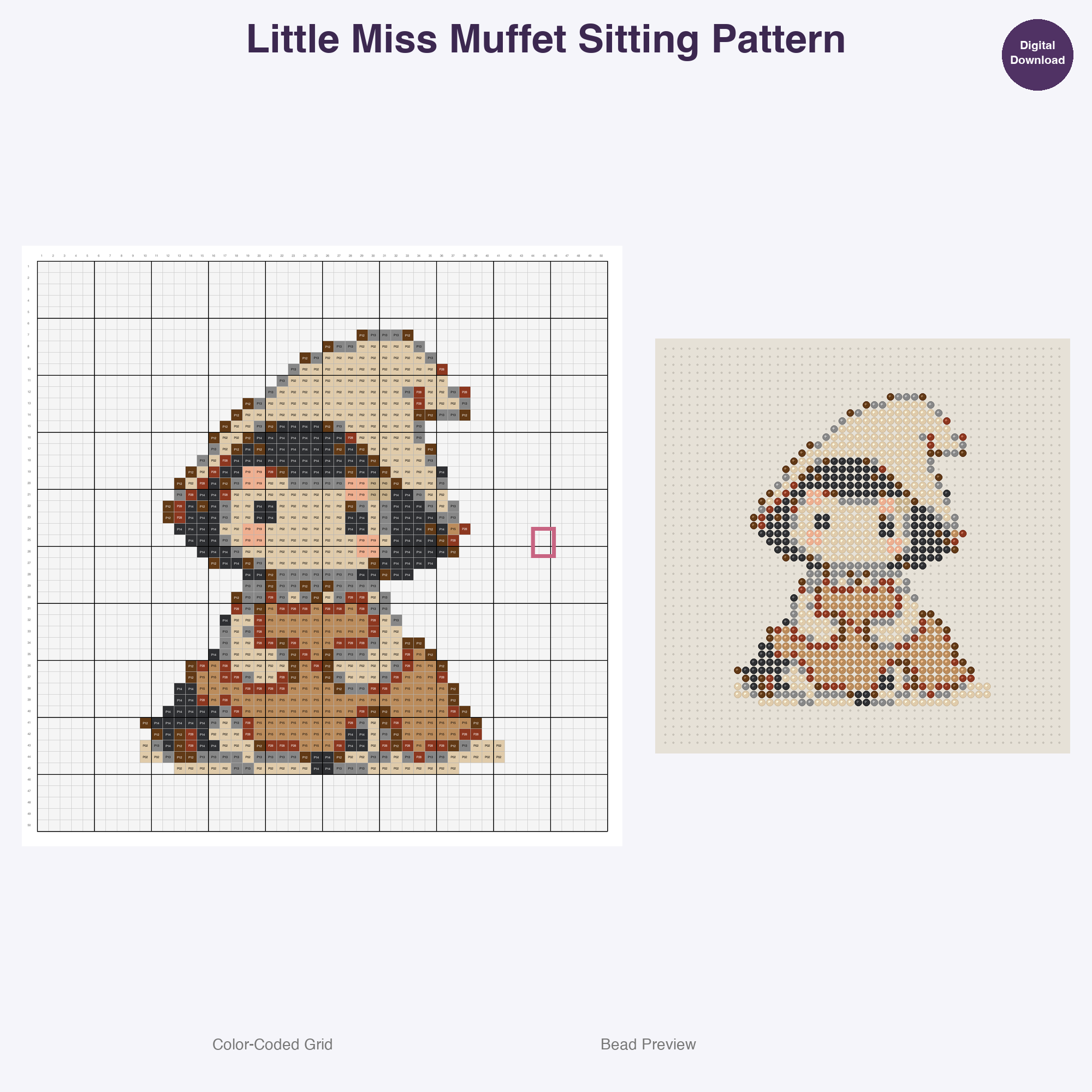 Nursery Rhyme Friends Perler Bead Patterns, 48 Designs x 3 Grid Sizes (29x29 + 50x50 + 128x128), Fuse Bead PDF Digital Download