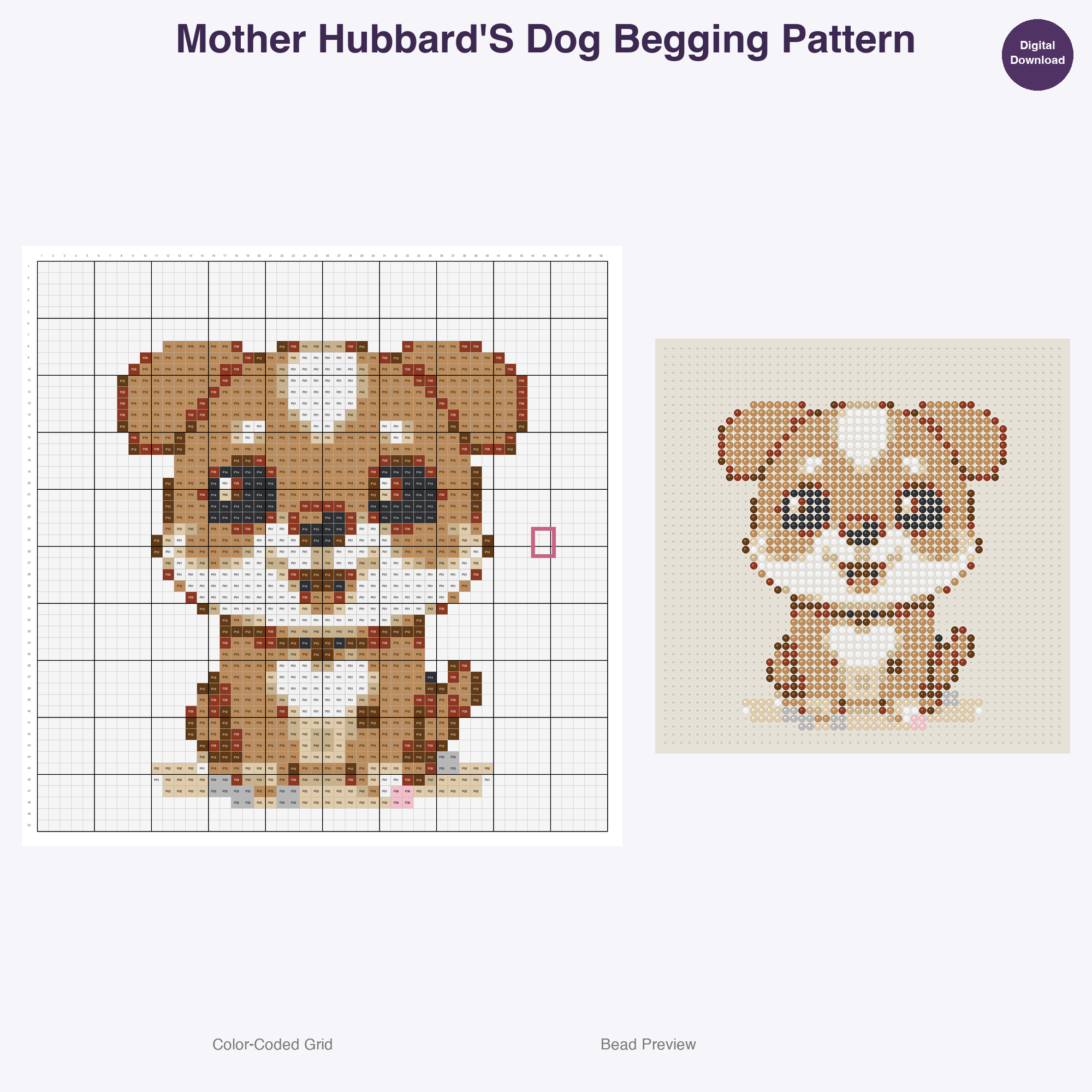 Nursery Rhyme Friends Perler Bead Patterns, 48 Designs x 3 Grid Sizes (29x29 + 50x50 + 128x128), Fuse Bead PDF Digital Download