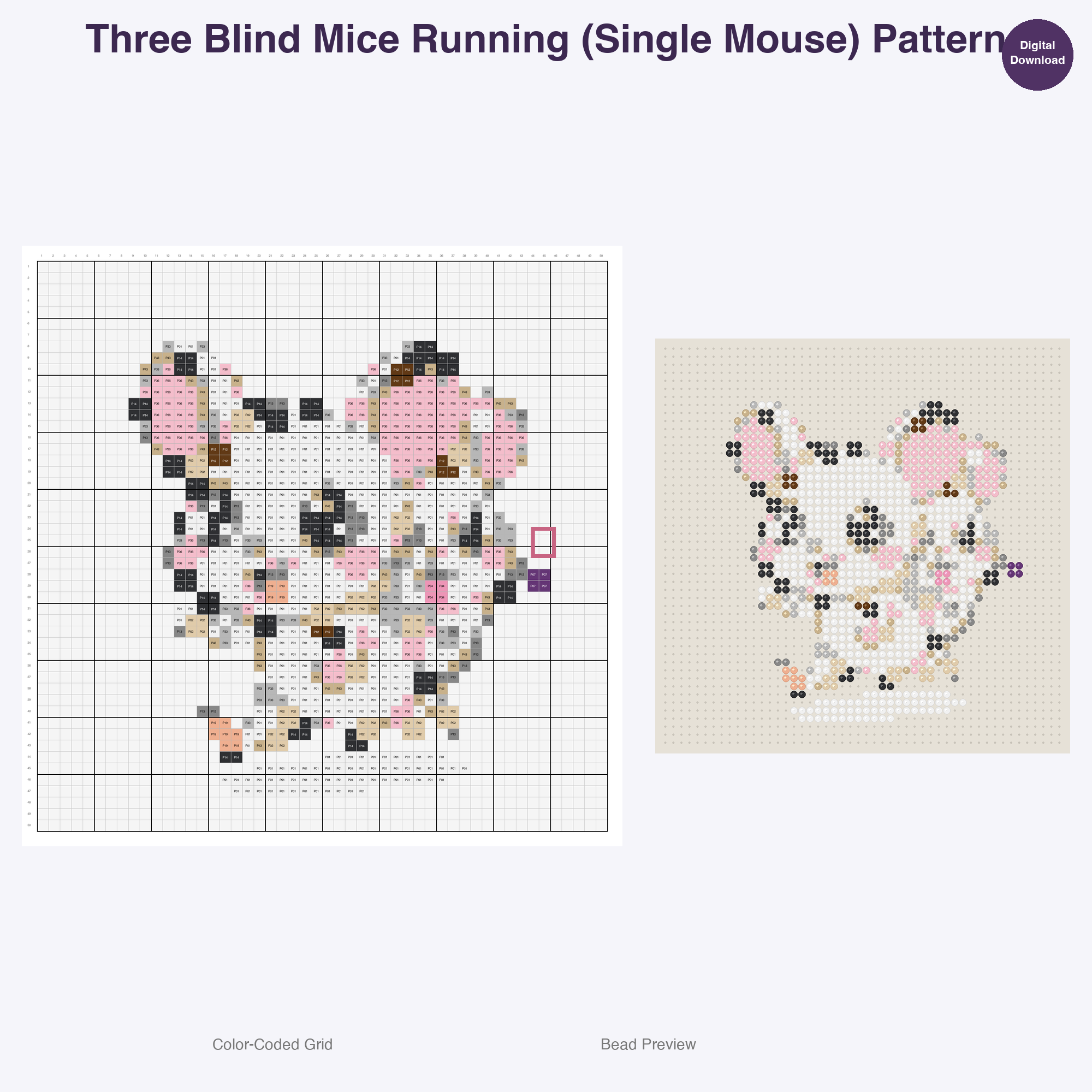 Nursery Rhyme Friends Perler Bead Patterns, 48 Designs x 3 Grid Sizes (29x29 + 50x50 + 128x128), Fuse Bead PDF Digital Download