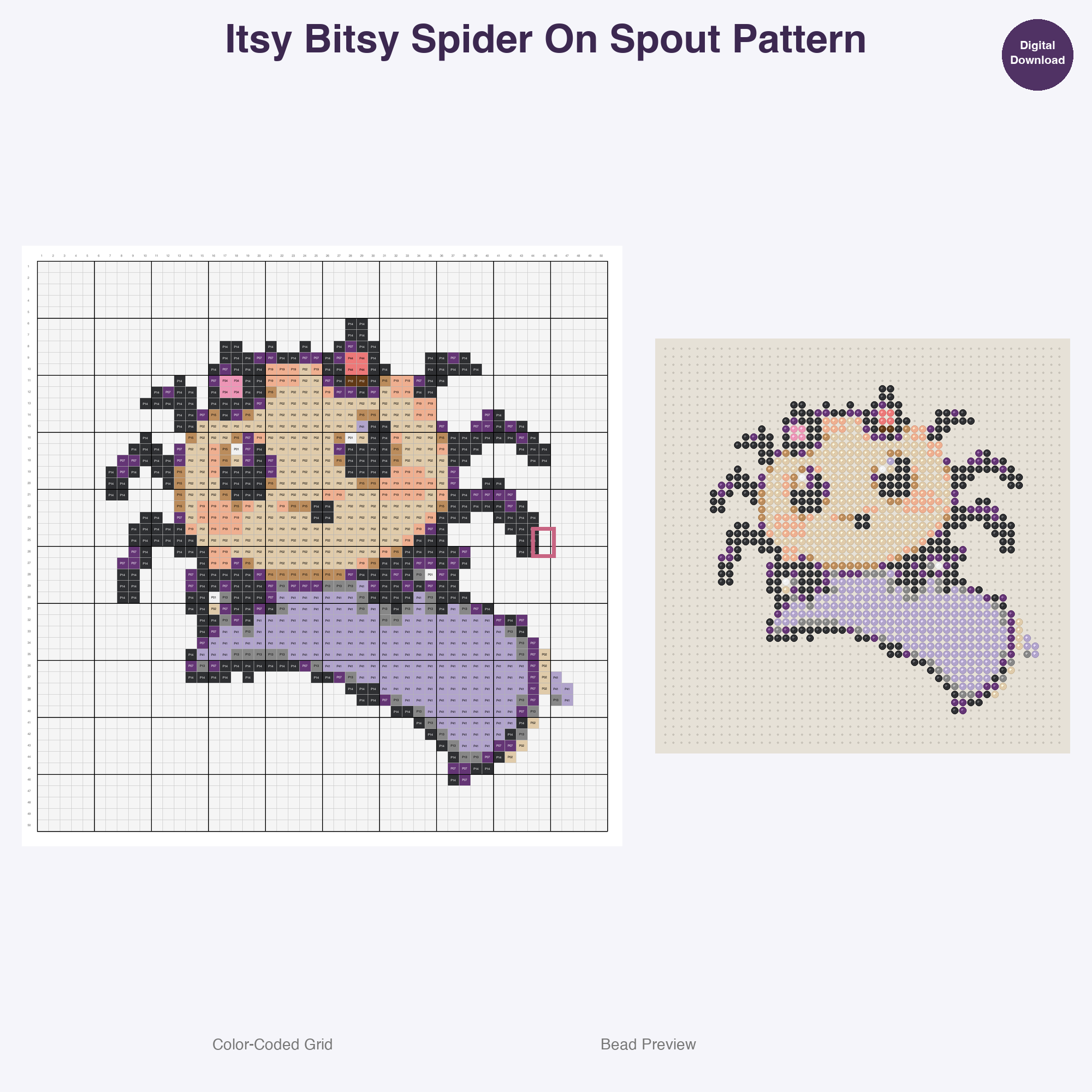 Nursery Rhyme Friends Perler Bead Patterns, 48 Designs x 3 Grid Sizes (29x29 + 50x50 + 128x128), Fuse Bead PDF Digital Download