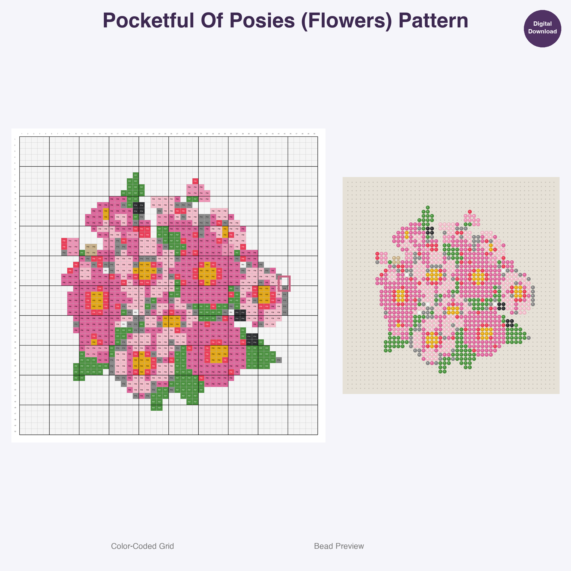 Nursery Rhyme Friends Perler Bead Patterns, 48 Designs x 3 Grid Sizes (29x29 + 50x50 + 128x128), Fuse Bead PDF Digital Download