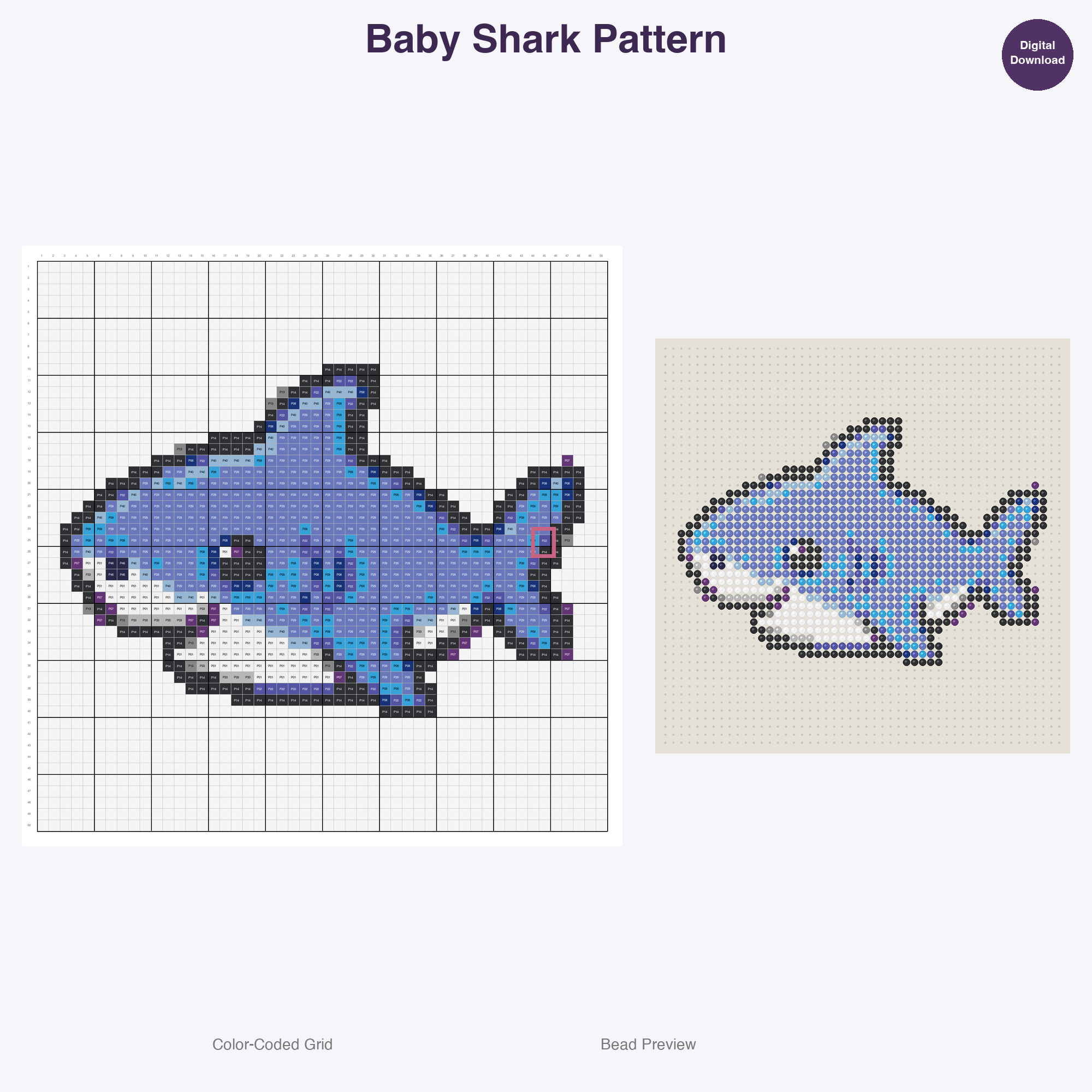 Ocean & Sea Life Perler Bead Patterns, 48 Designs x 3 Grid Sizes (29x29 + 50x50 + 128x128), Fuse Bead PDF Digital Download