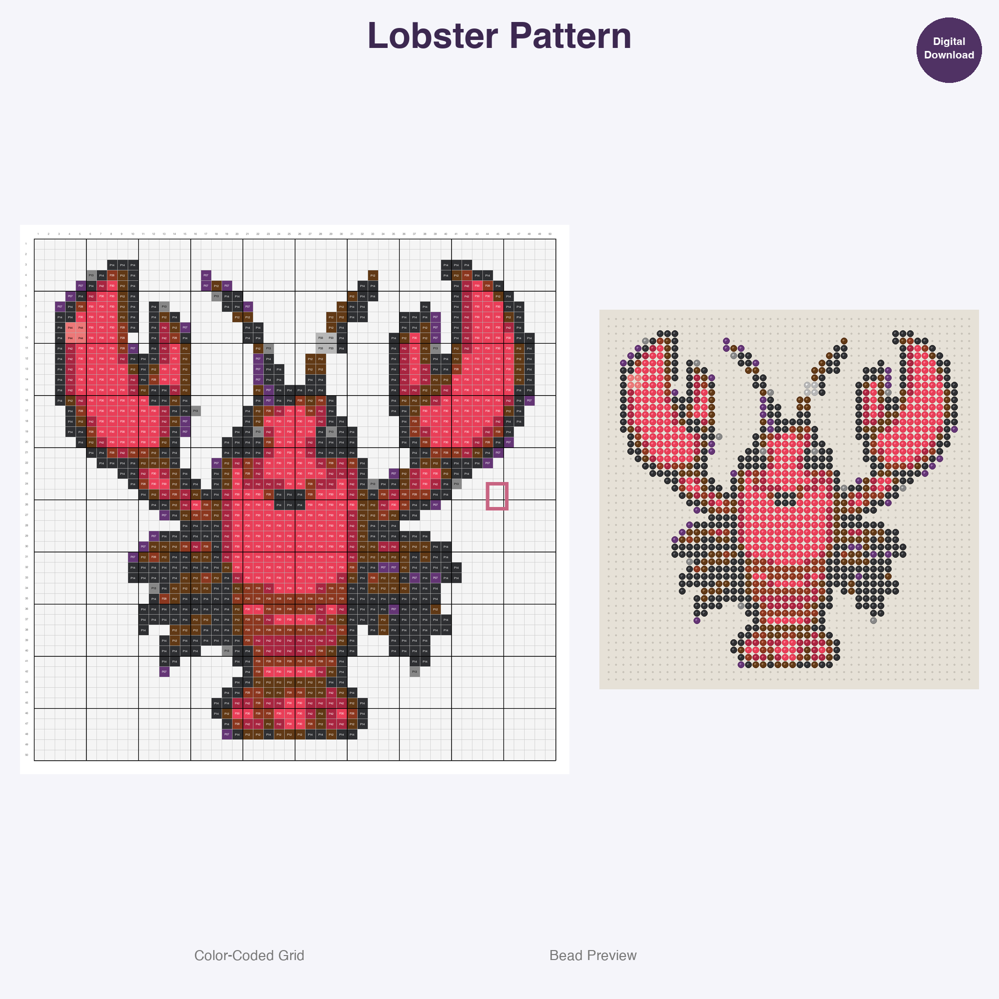 Ocean & Sea Life Perler Bead Patterns, 48 Designs x 3 Grid Sizes (29x29 + 50x50 + 128x128), Fuse Bead PDF Digital Download