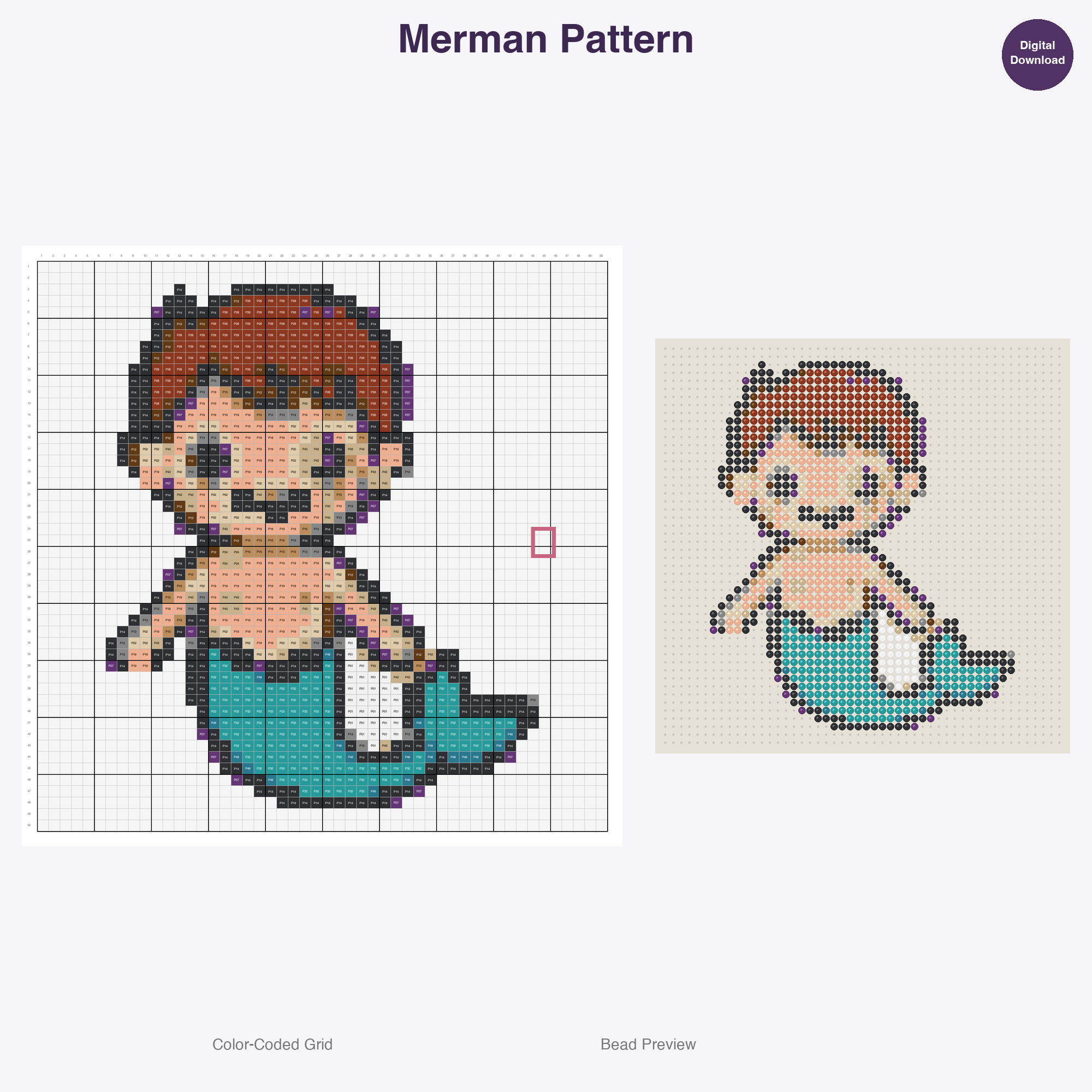 Ocean & Sea Life Perler Bead Patterns, 48 Designs x 3 Grid Sizes (29x29 + 50x50 + 128x128), Fuse Bead PDF Digital Download
