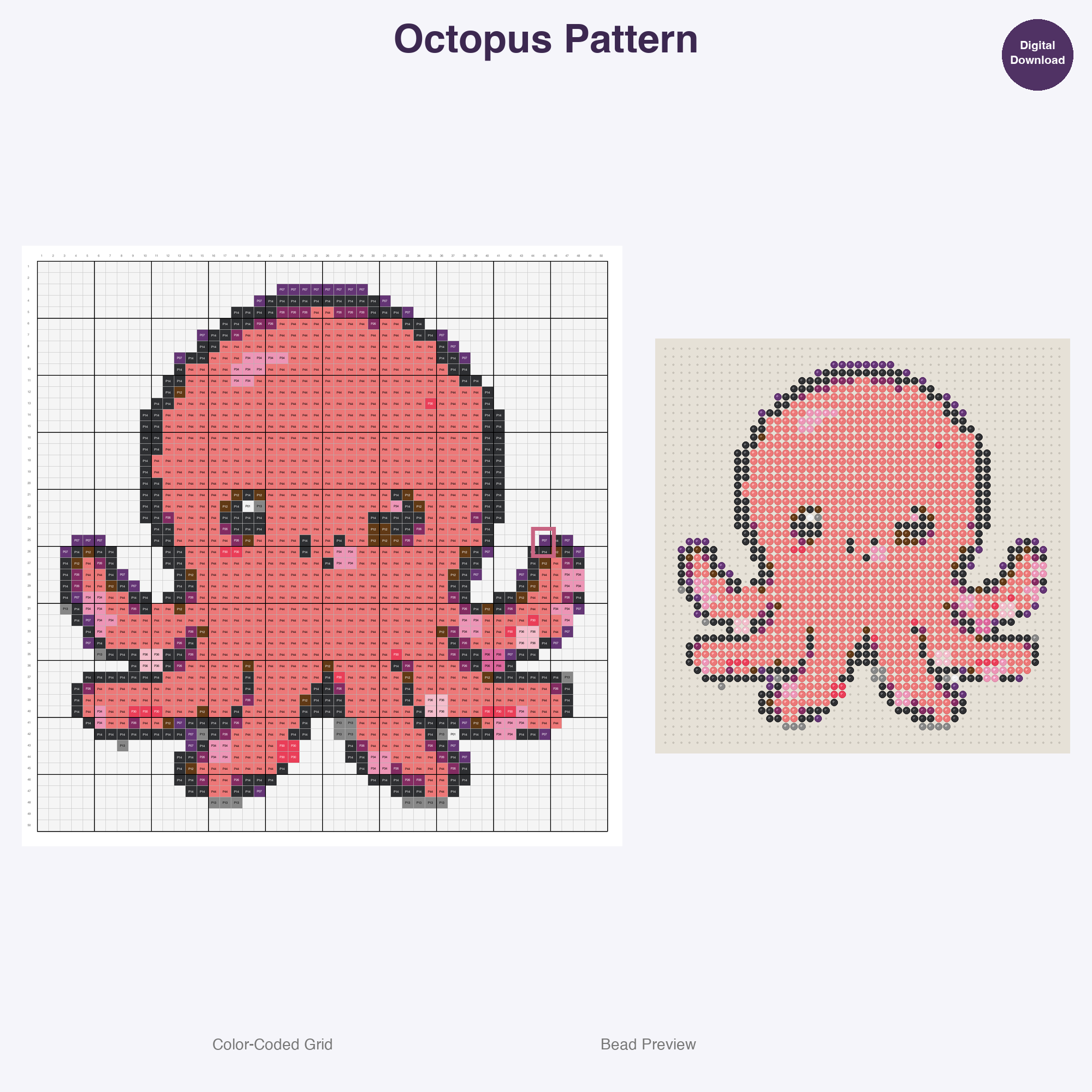 Ocean & Sea Life Perler Bead Patterns, 48 Designs x 3 Grid Sizes (29x29 + 50x50 + 128x128), Fuse Bead PDF Digital Download