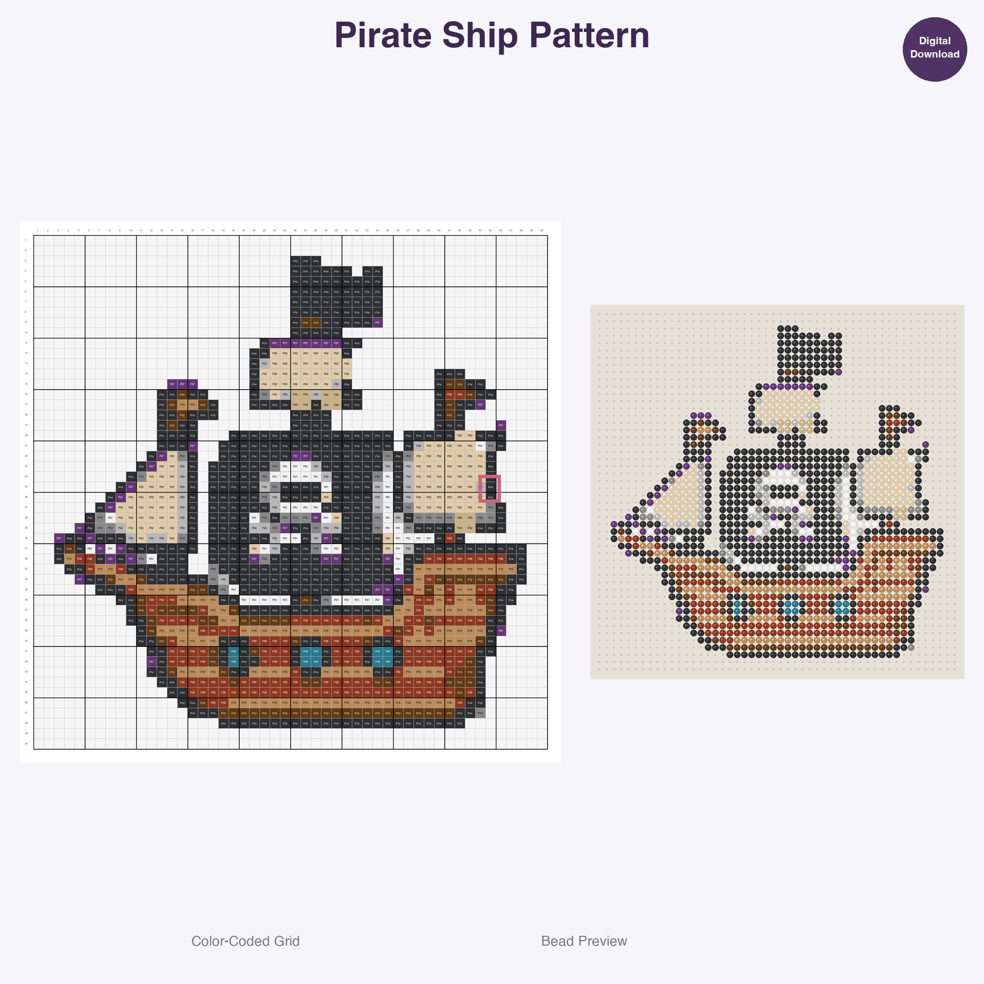 Ocean & Sea Life Perler Bead Patterns, 48 Designs x 3 Grid Sizes (29x29 + 50x50 + 128x128), Fuse Bead PDF Digital Download