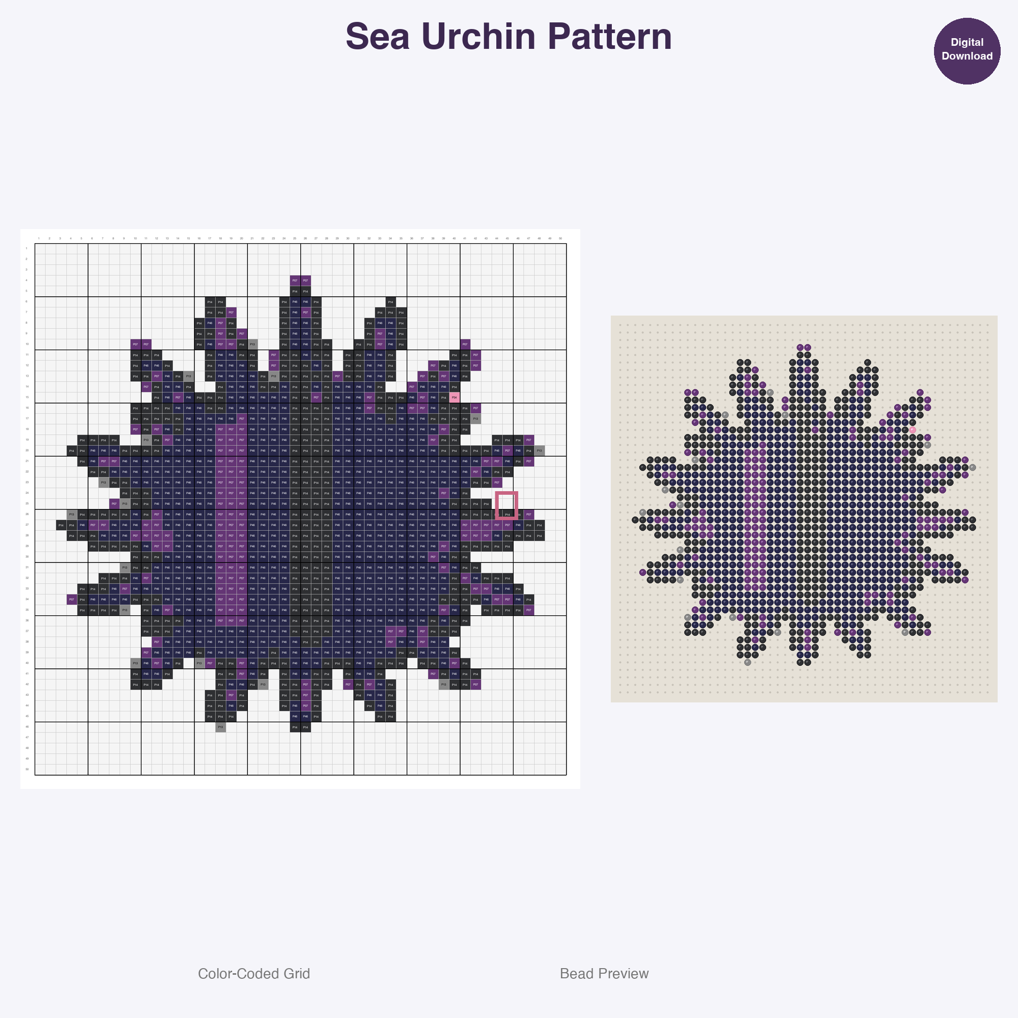 Ocean & Sea Life Perler Bead Patterns, 48 Designs x 3 Grid Sizes (29x29 + 50x50 + 128x128), Fuse Bead PDF Digital Download