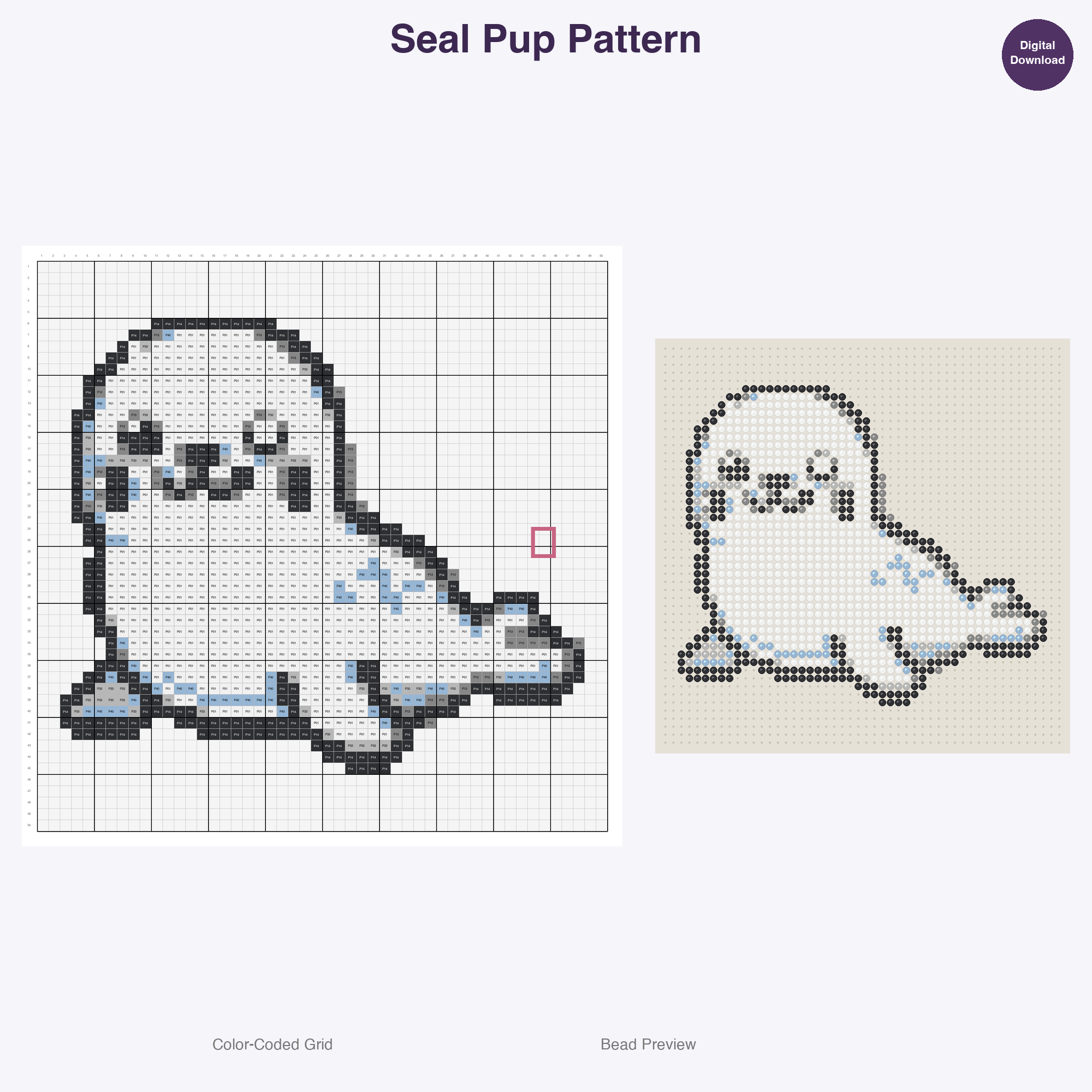 Ocean & Sea Life Perler Bead Patterns, 48 Designs x 3 Grid Sizes (29x29 + 50x50 + 128x128), Fuse Bead PDF Digital Download