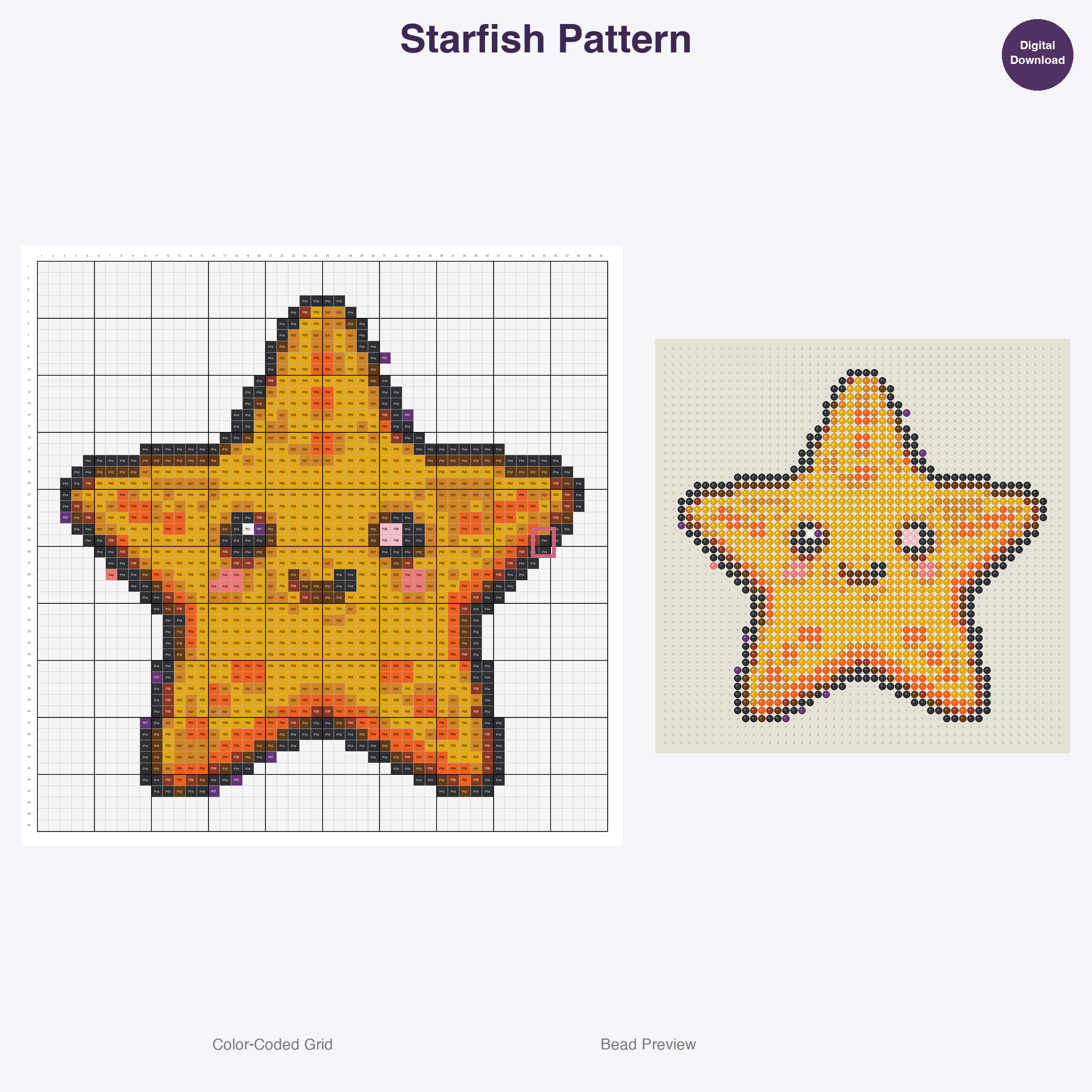 Ocean & Sea Life Perler Bead Patterns, 48 Designs x 3 Grid Sizes (29x29 + 50x50 + 128x128), Fuse Bead PDF Digital Download