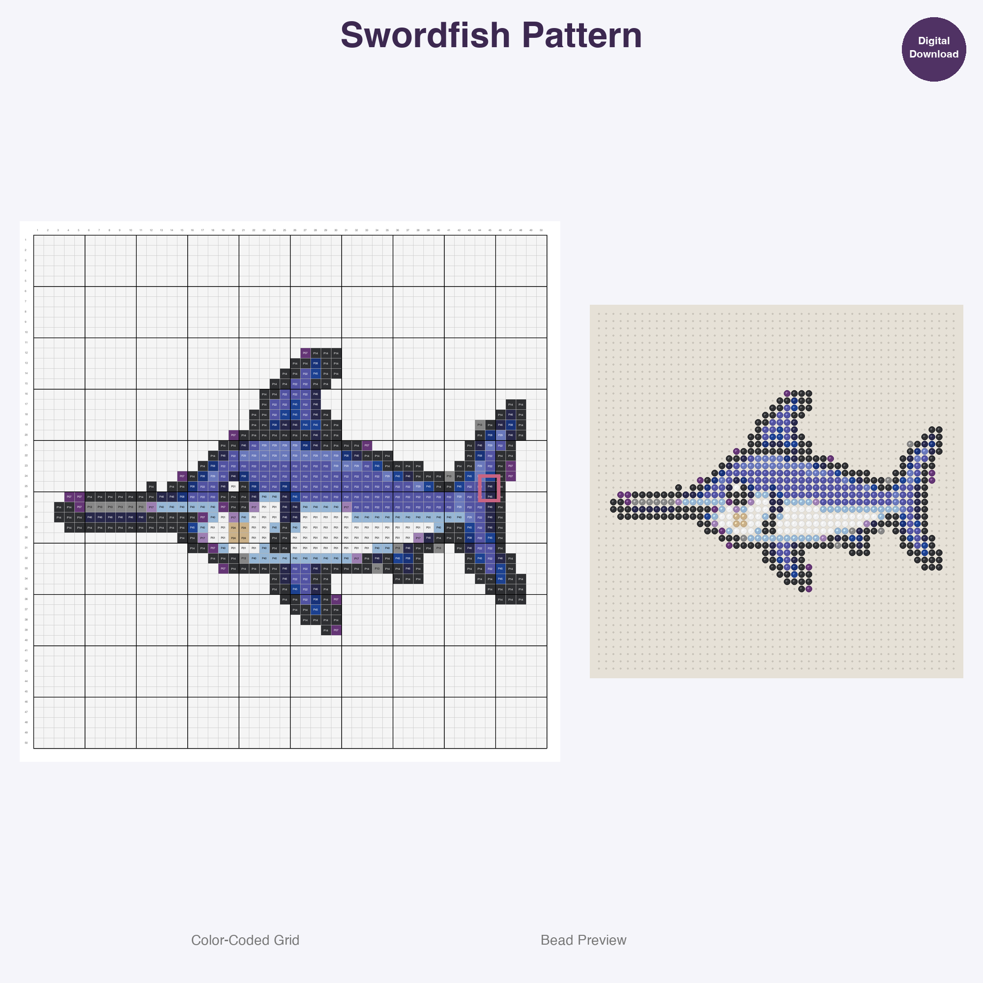 Ocean & Sea Life Perler Bead Patterns, 48 Designs x 3 Grid Sizes (29x29 + 50x50 + 128x128), Fuse Bead PDF Digital Download