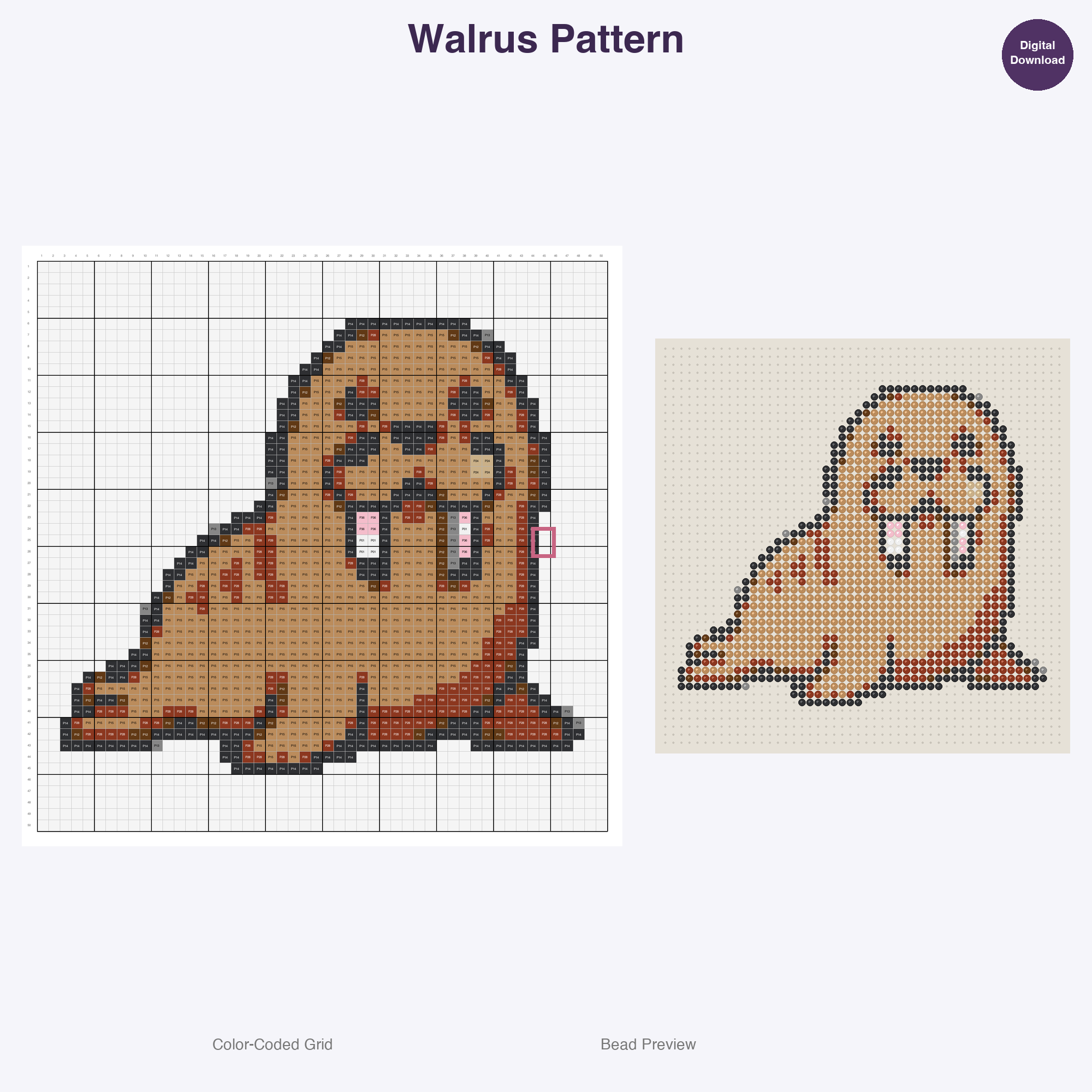 Ocean & Sea Life Perler Bead Patterns, 48 Designs x 3 Grid Sizes (29x29 + 50x50 + 128x128), Fuse Bead PDF Digital Download