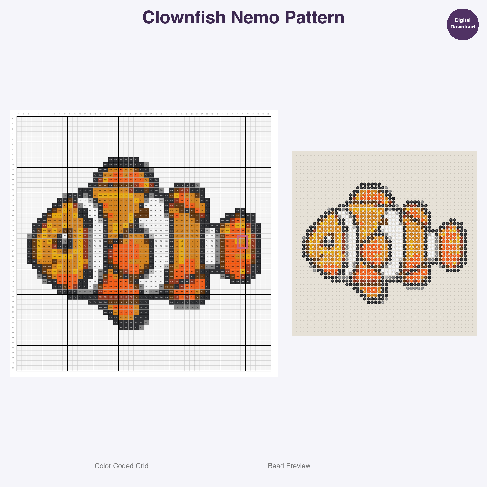 Ocean & Sea Life Perler Bead Patterns, 48 Designs x 3 Grid Sizes (29x29 + 50x50 + 128x128), Fuse Bead PDF Digital Download