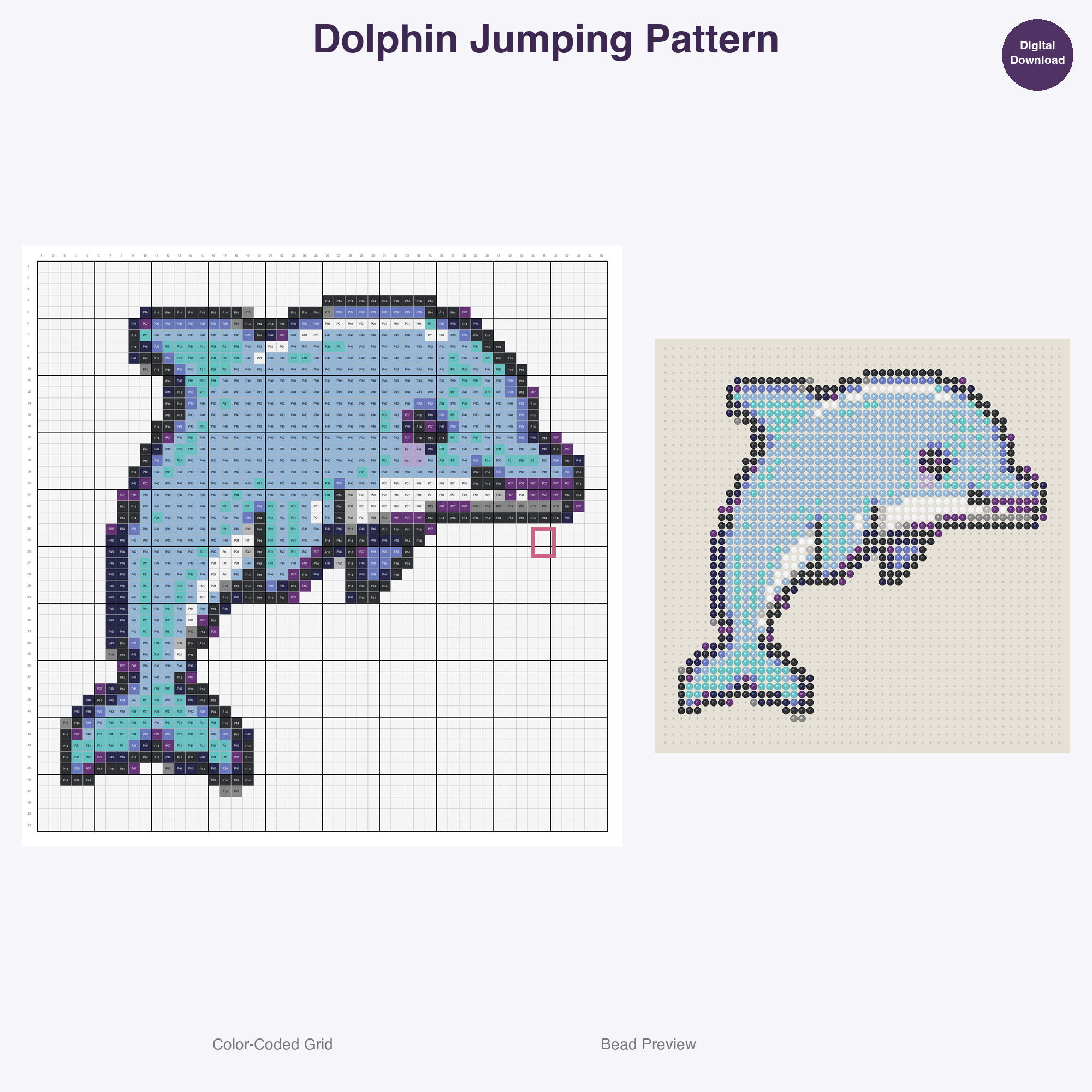 Ocean & Sea Life Perler Bead Patterns, 48 Designs x 3 Grid Sizes (29x29 + 50x50 + 128x128), Fuse Bead PDF Digital Download
