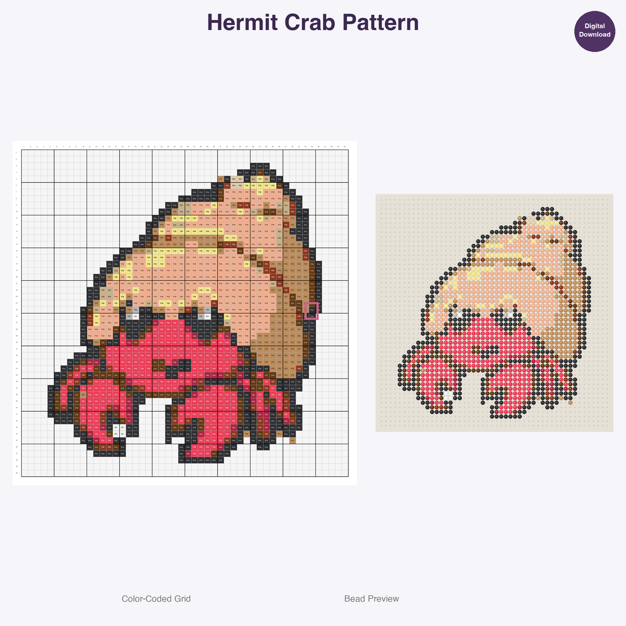 Ocean & Sea Life Perler Bead Patterns, 48 Designs x 3 Grid Sizes (29x29 + 50x50 + 128x128), Fuse Bead PDF Digital Download
