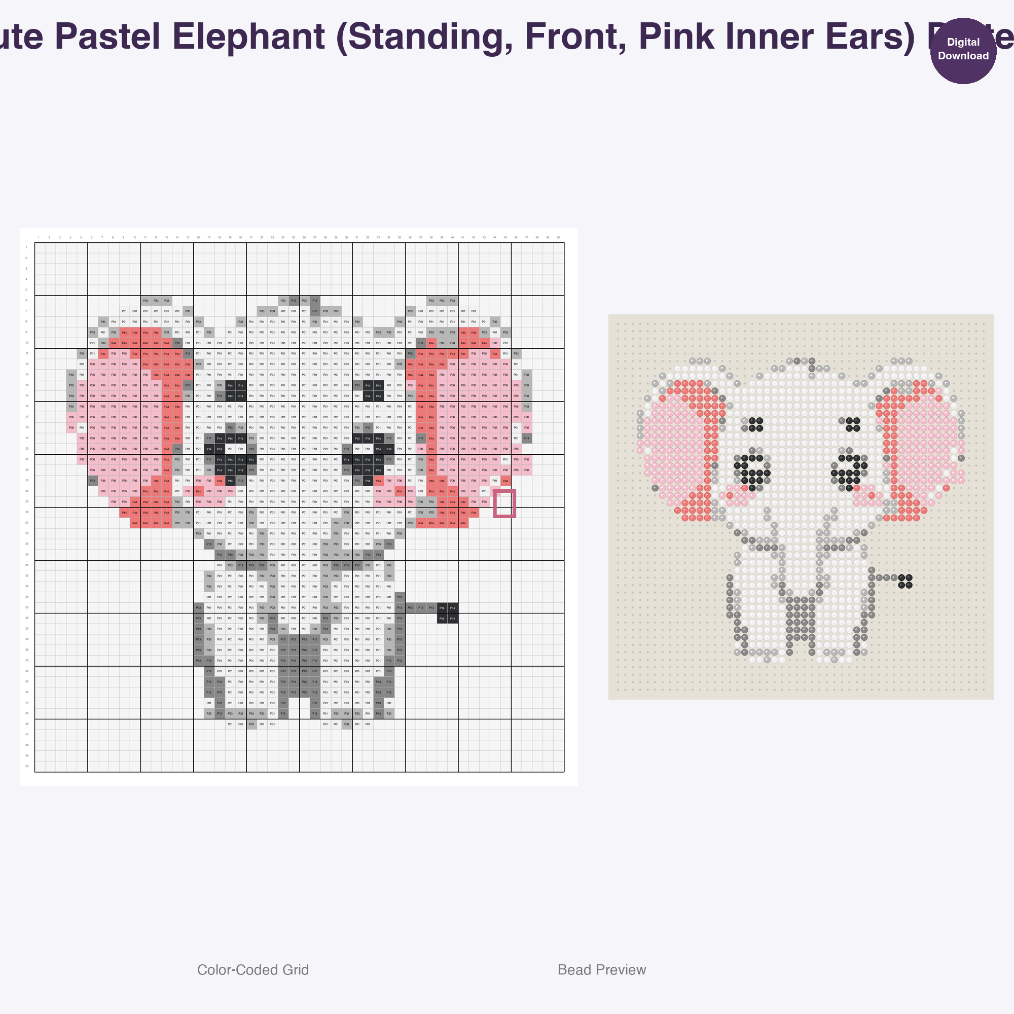 Pastel Safari Pals Perler Bead Patterns, 48 Designs x 3 Grid Sizes (29x29 + 50x50 + 128x128), Fuse Bead PDF Digital Download