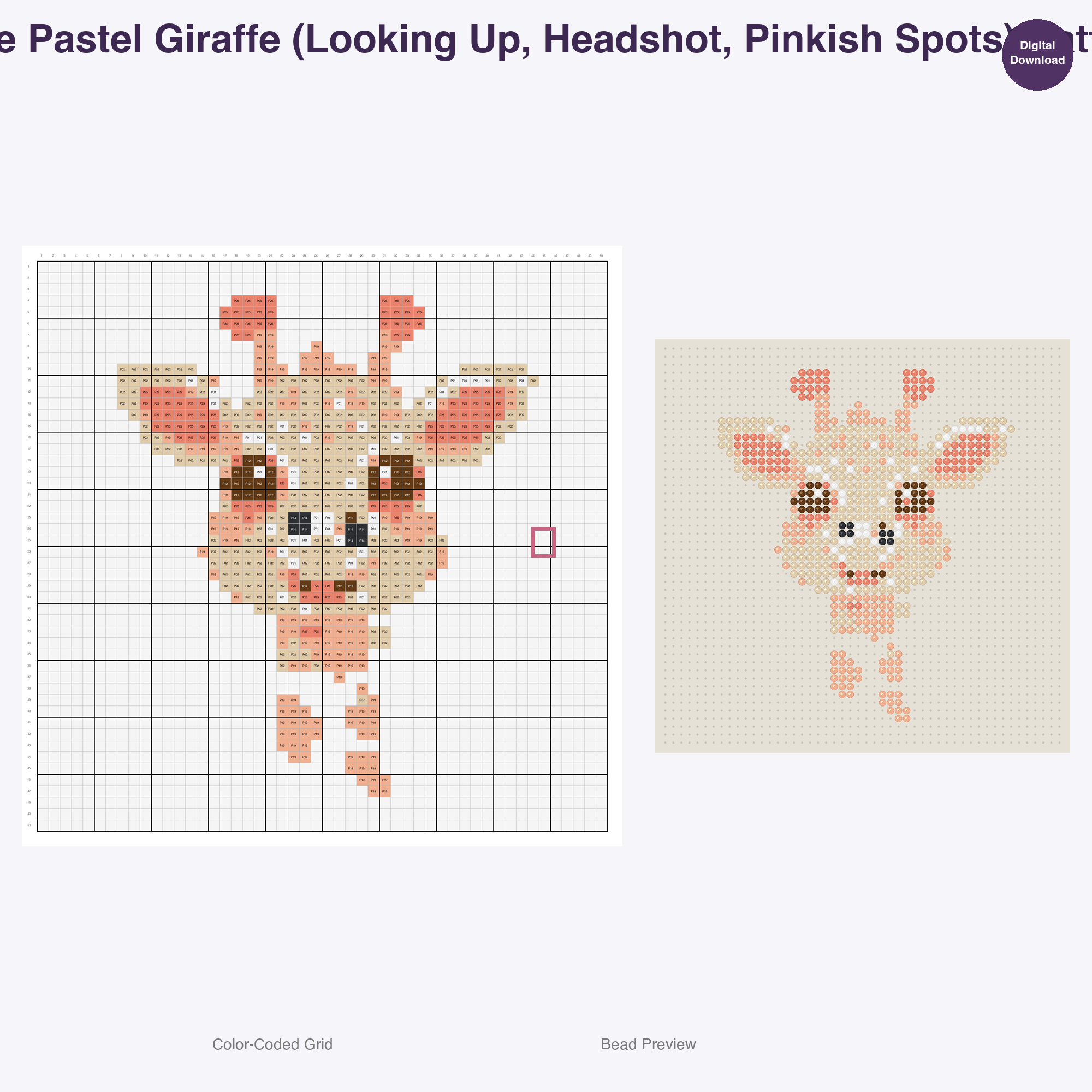 Pastel Safari Pals Perler Bead Patterns, 48 Designs x 3 Grid Sizes (29x29 + 50x50 + 128x128), Fuse Bead PDF Digital Download