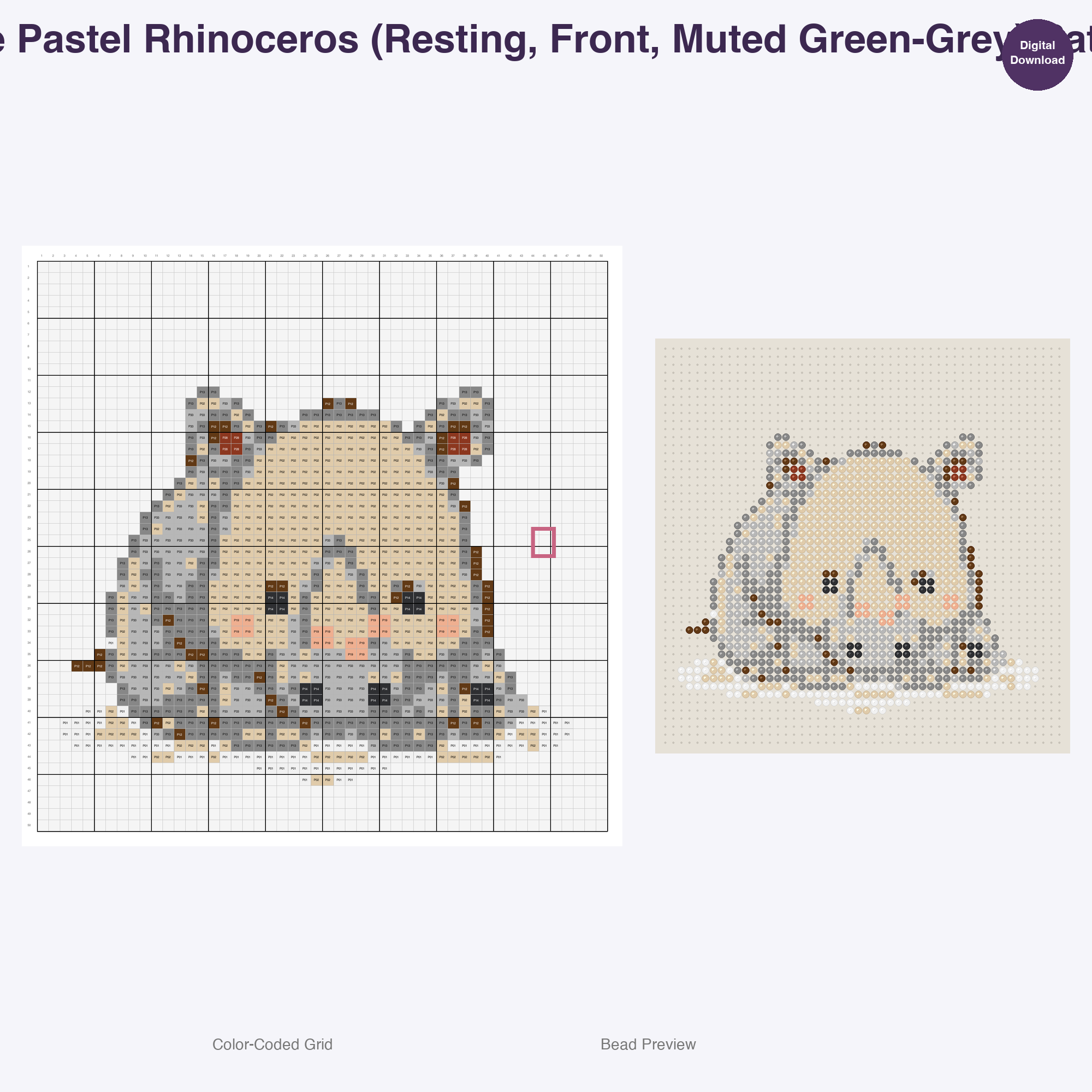 Pastel Safari Pals Perler Bead Patterns, 48 Designs x 3 Grid Sizes (29x29 + 50x50 + 128x128), Fuse Bead PDF Digital Download