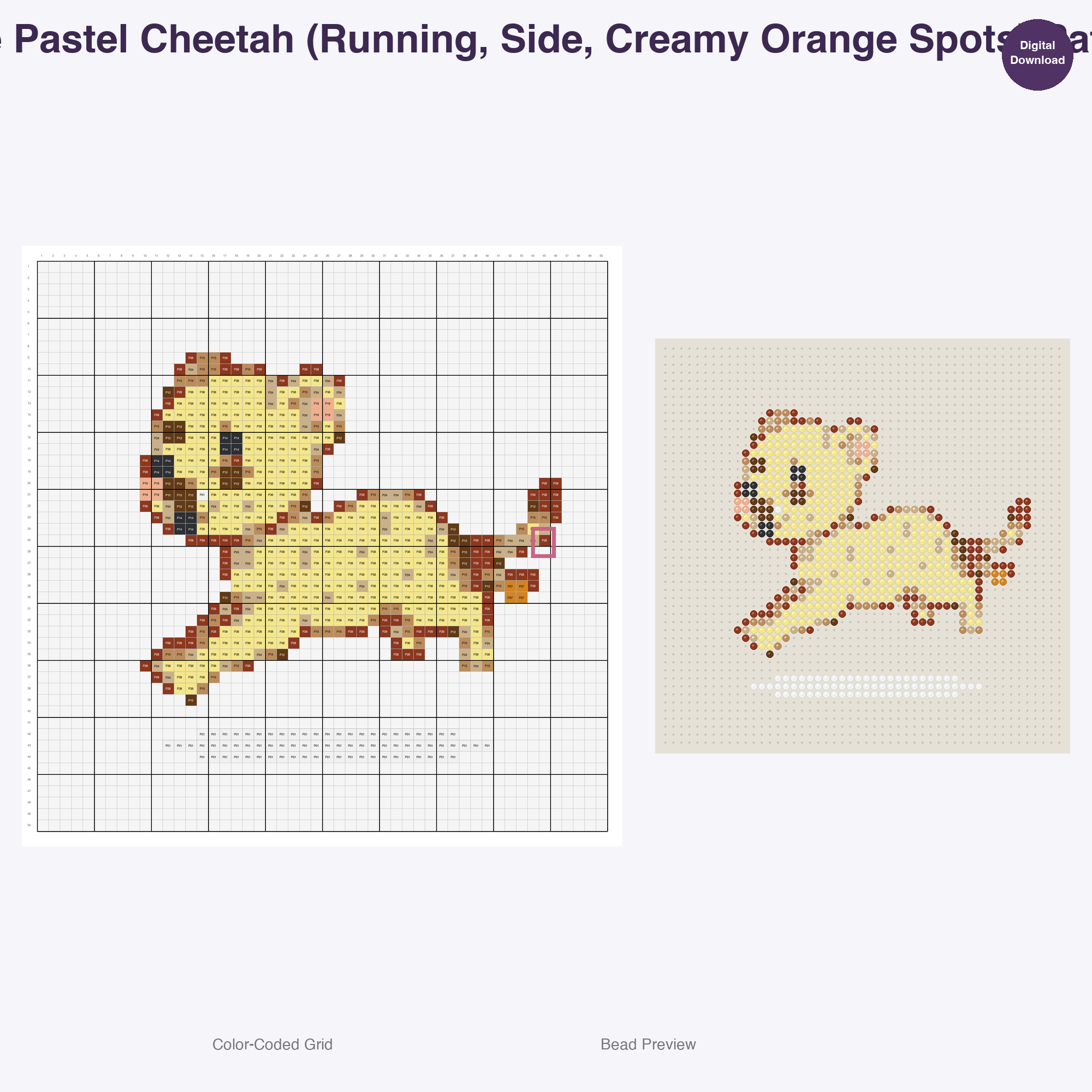 Pastel Safari Pals Perler Bead Patterns, 48 Designs x 3 Grid Sizes (29x29 + 50x50 + 128x128), Fuse Bead PDF Digital Download