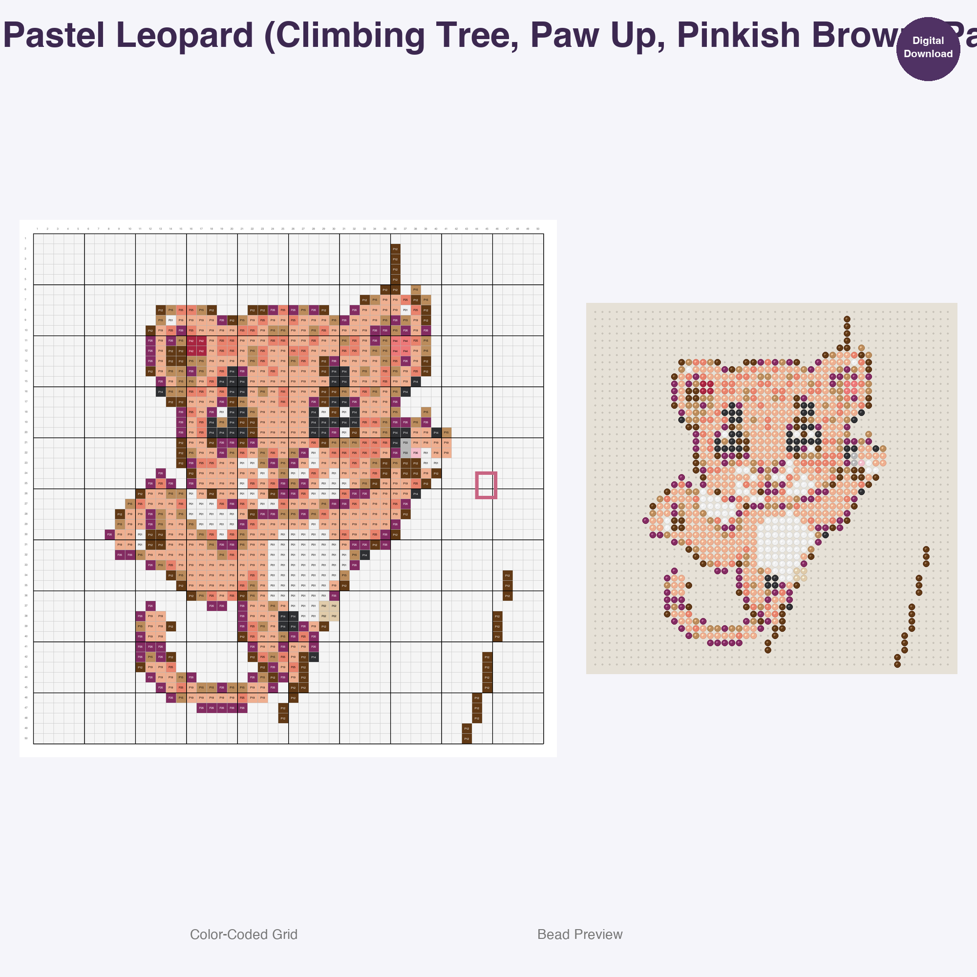 Pastel Safari Pals Perler Bead Patterns, 48 Designs x 3 Grid Sizes (29x29 + 50x50 + 128x128), Fuse Bead PDF Digital Download
