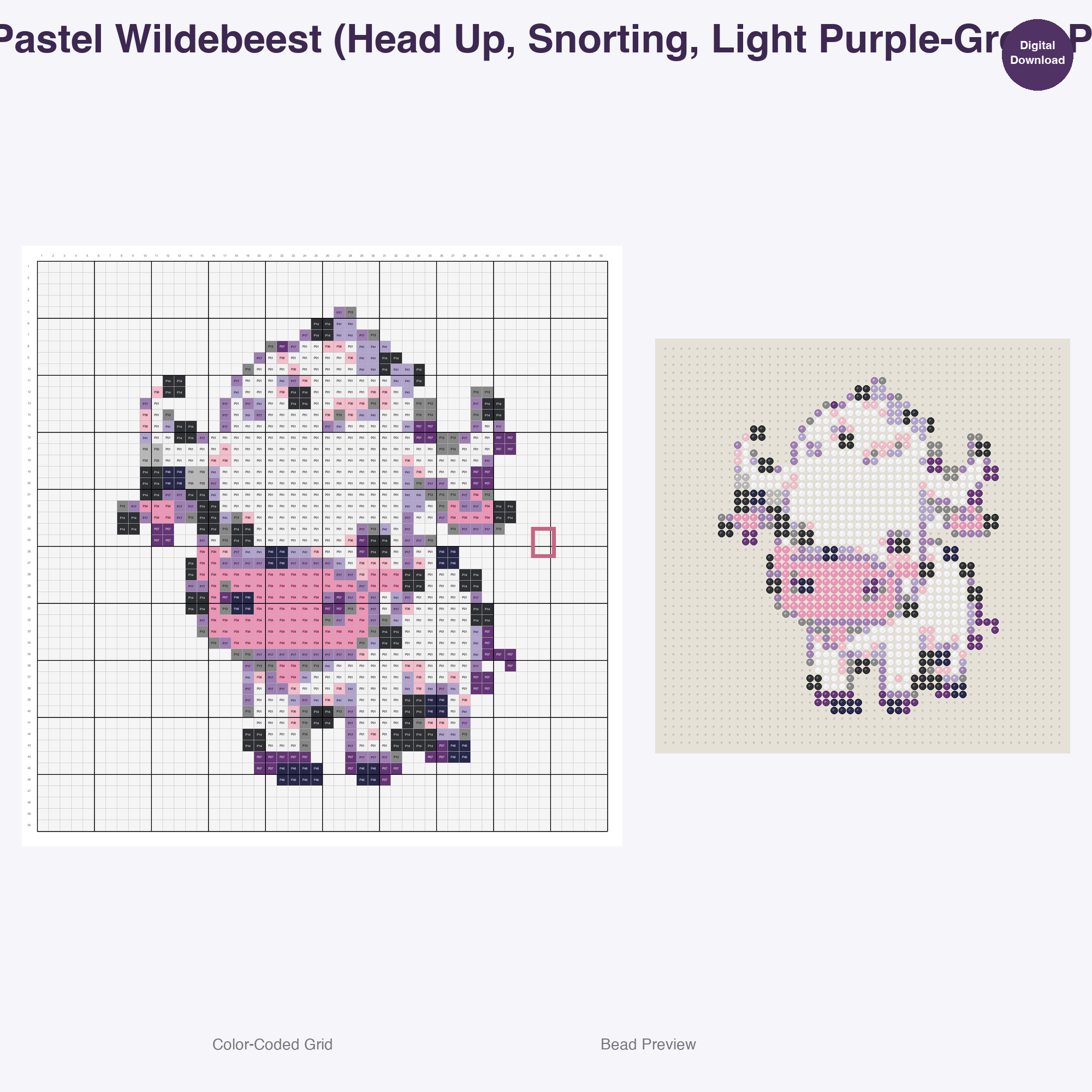 Pastel Safari Pals Perler Bead Patterns, 48 Designs x 3 Grid Sizes (29x29 + 50x50 + 128x128), Fuse Bead PDF Digital Download