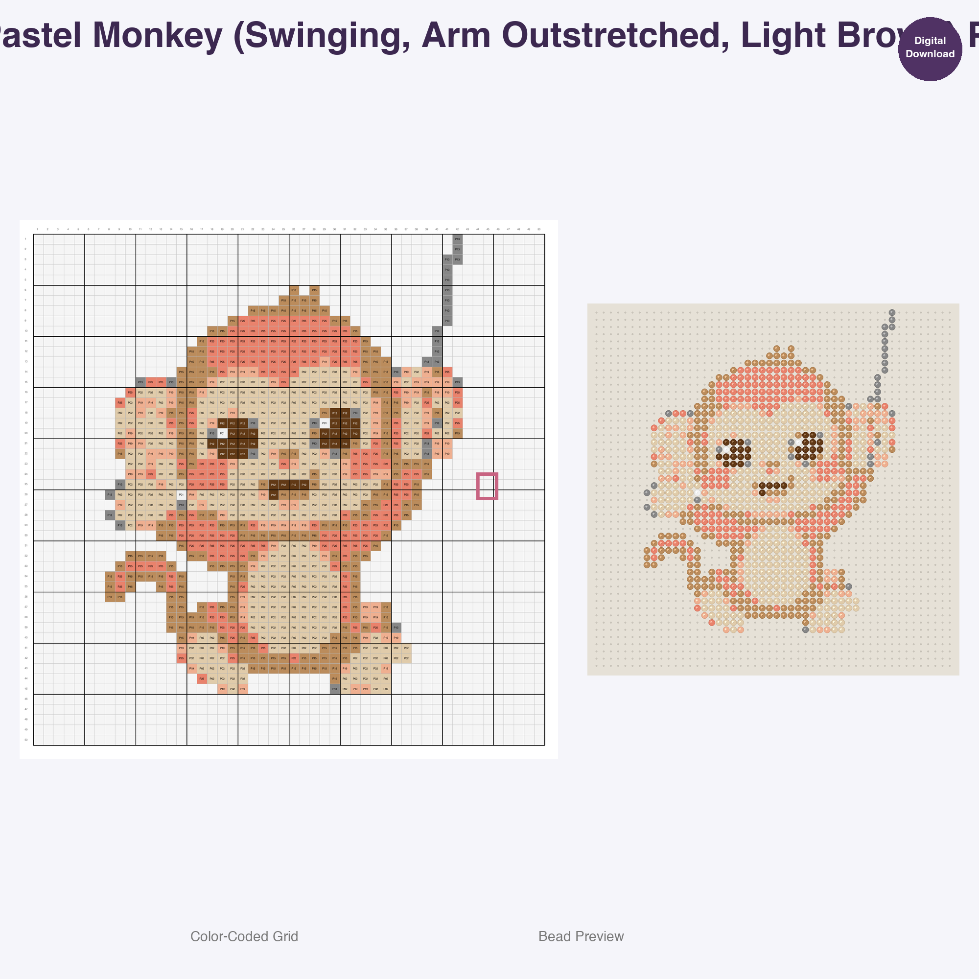Pastel Safari Pals Perler Bead Patterns, 48 Designs x 3 Grid Sizes (29x29 + 50x50 + 128x128), Fuse Bead PDF Digital Download