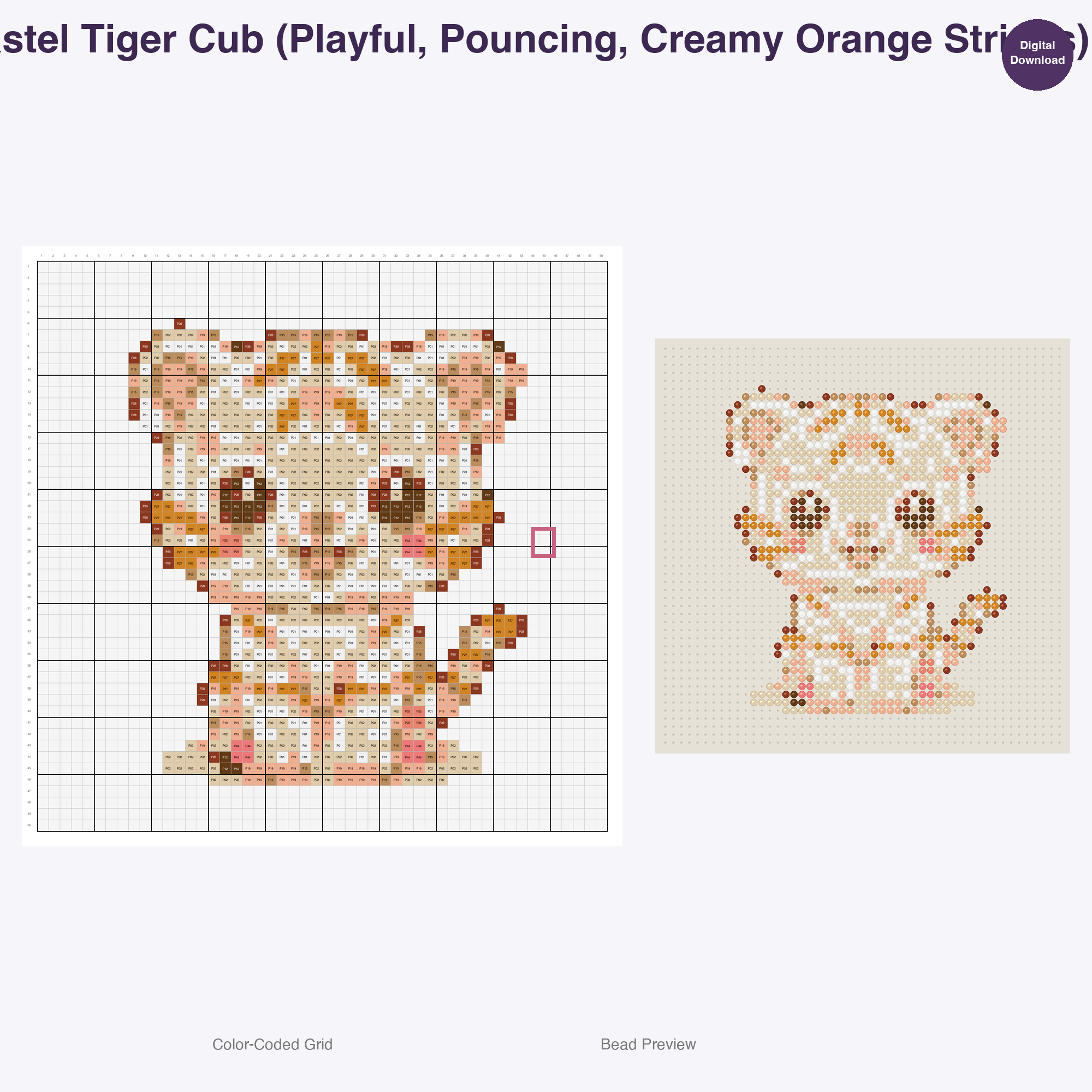 Pastel Safari Pals Perler Bead Patterns, 48 Designs x 3 Grid Sizes (29x29 + 50x50 + 128x128), Fuse Bead PDF Digital Download