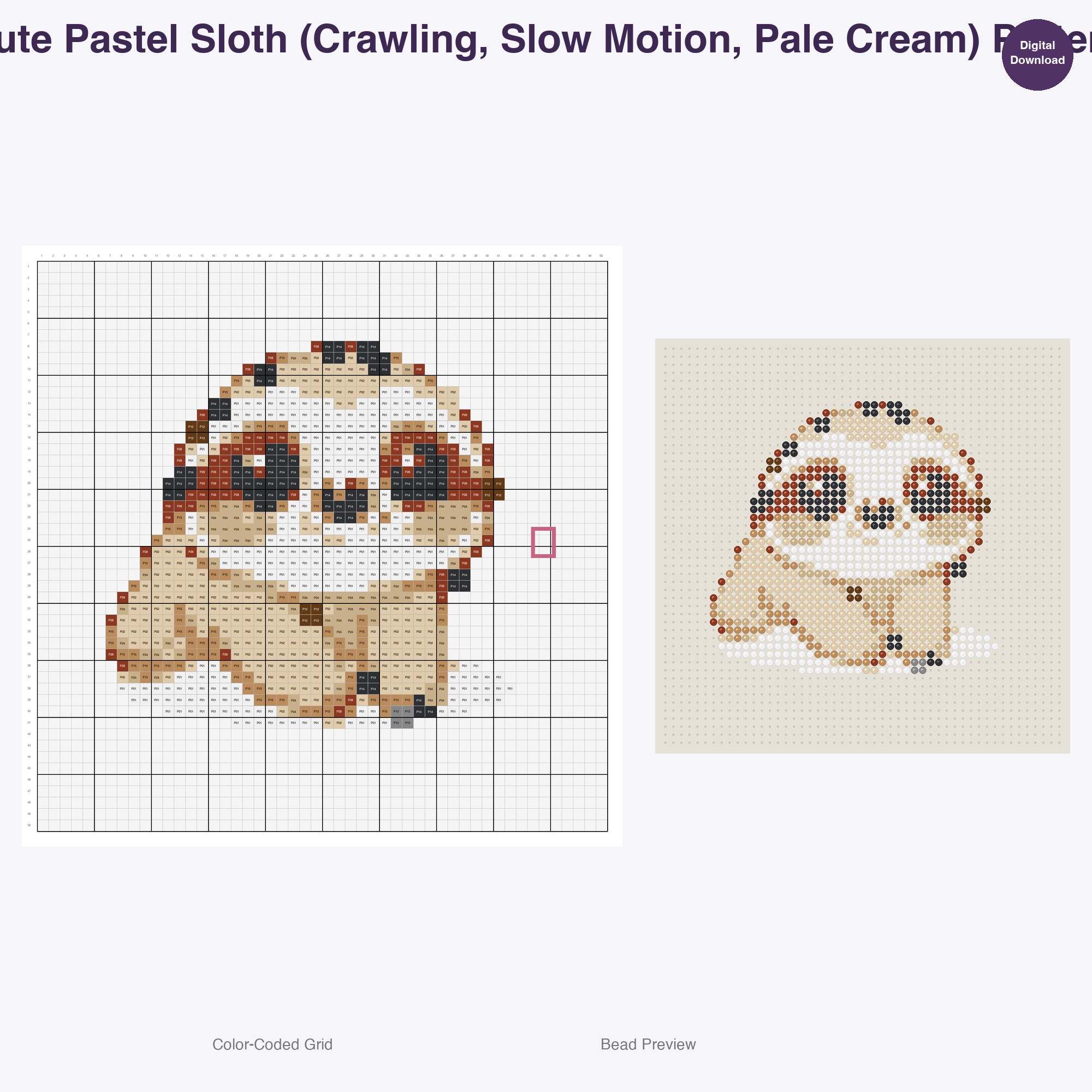 Pastel Safari Pals Perler Bead Patterns, 48 Designs x 3 Grid Sizes (29x29 + 50x50 + 128x128), Fuse Bead PDF Digital Download