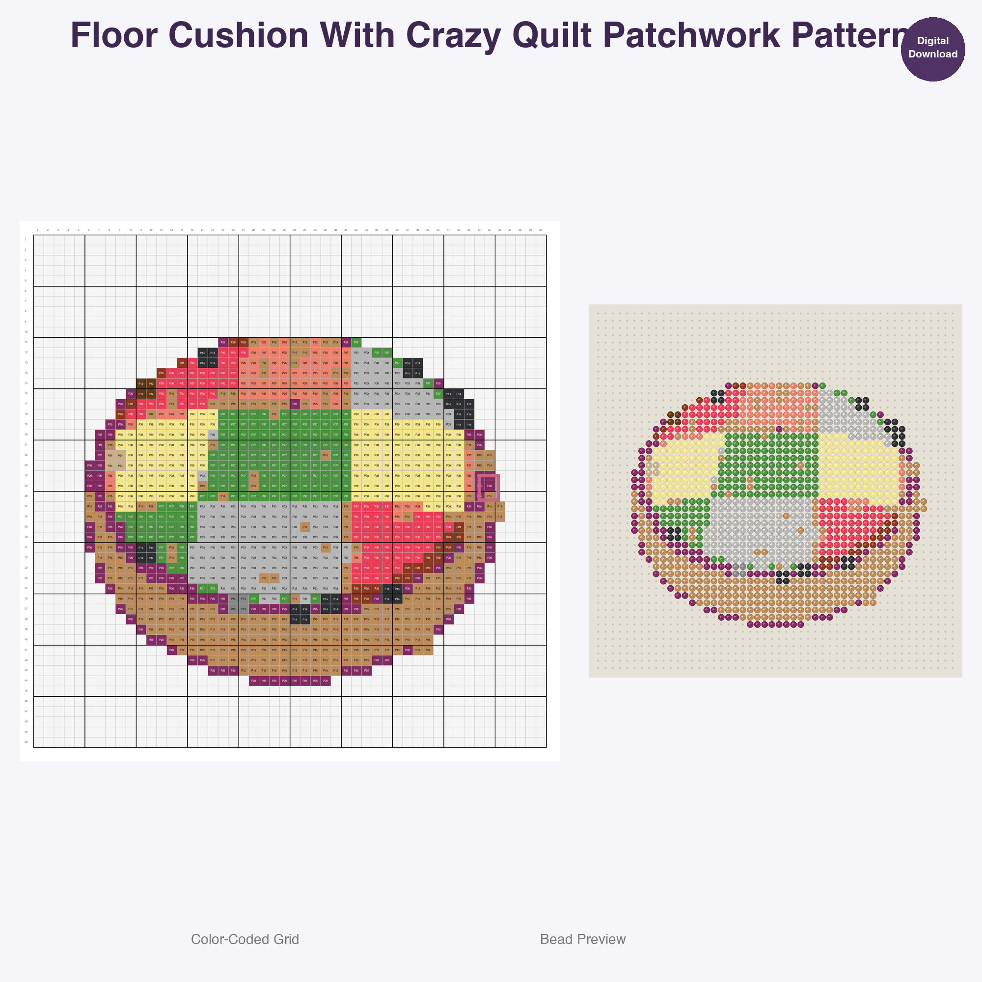 Patchwork Home Comforts Perler Bead Patterns, 48 Designs x 2 Grid Sizes (50x50 + 128x128), Fuse Bead PDF Digital Download