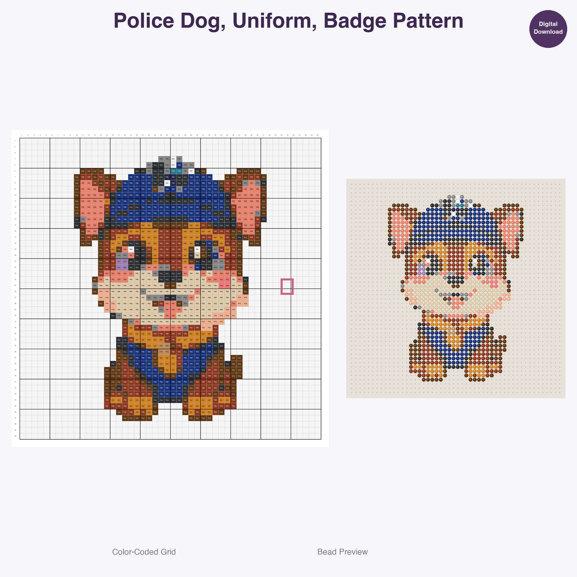 Pawsome Professions Perler Bead Patterns, 48 Designs x 3 Grid Sizes (29x29 + 50x50 + 128x128), Fuse Bead PDF Digital Download