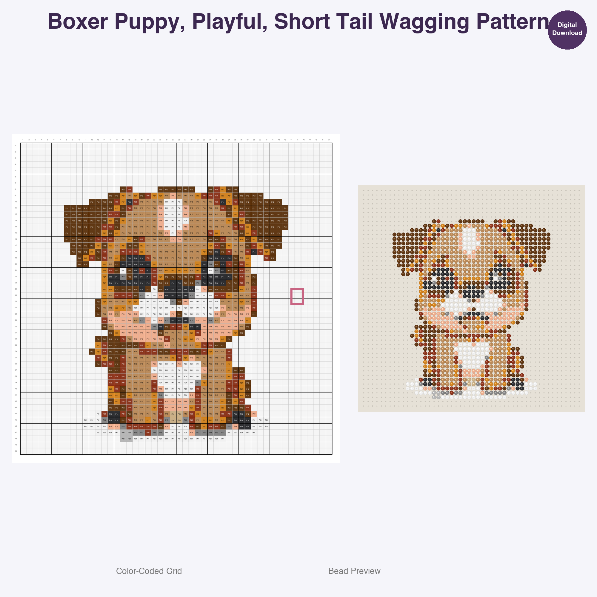 Pawsome Puppy Parade Perler Bead Patterns, 48 Designs x 3 Grid Sizes (29x29 + 50x50 + 128x128), Fuse Bead PDF Digital Download