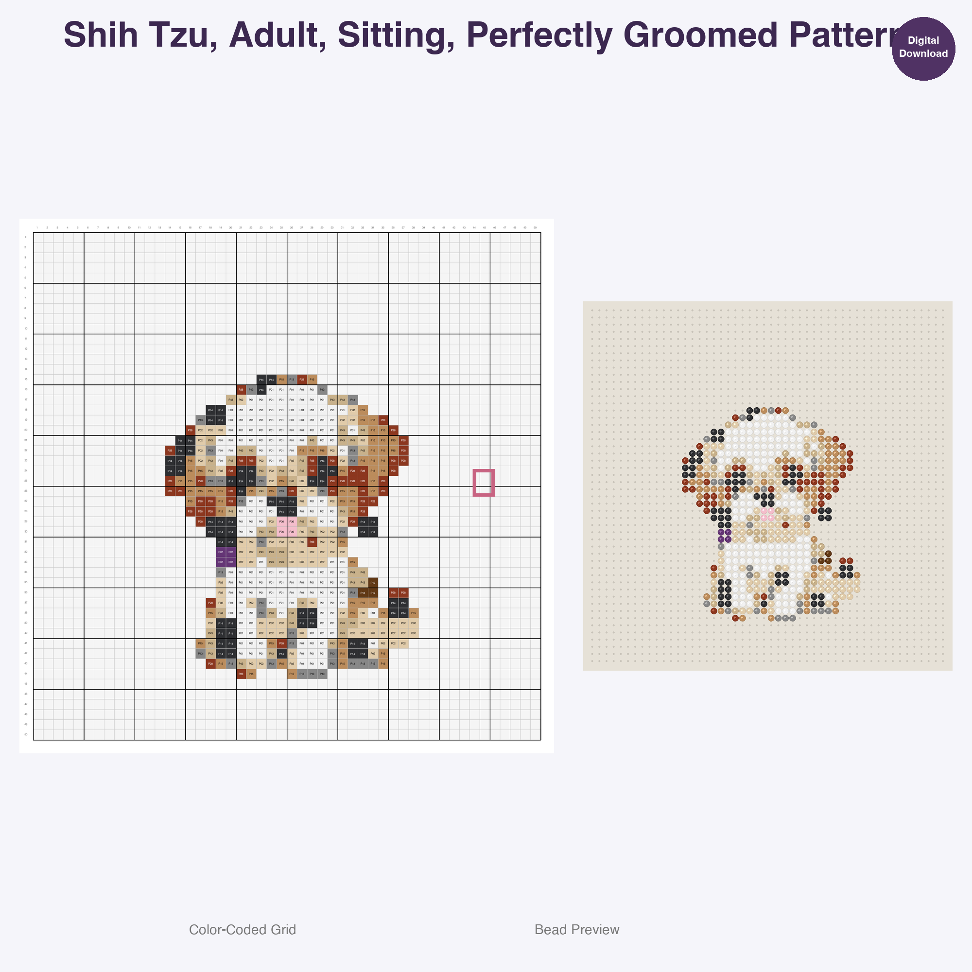 Pawsome Puppy Parade Perler Bead Patterns, 48 Designs x 3 Grid Sizes (29x29 + 50x50 + 128x128), Fuse Bead PDF Digital Download