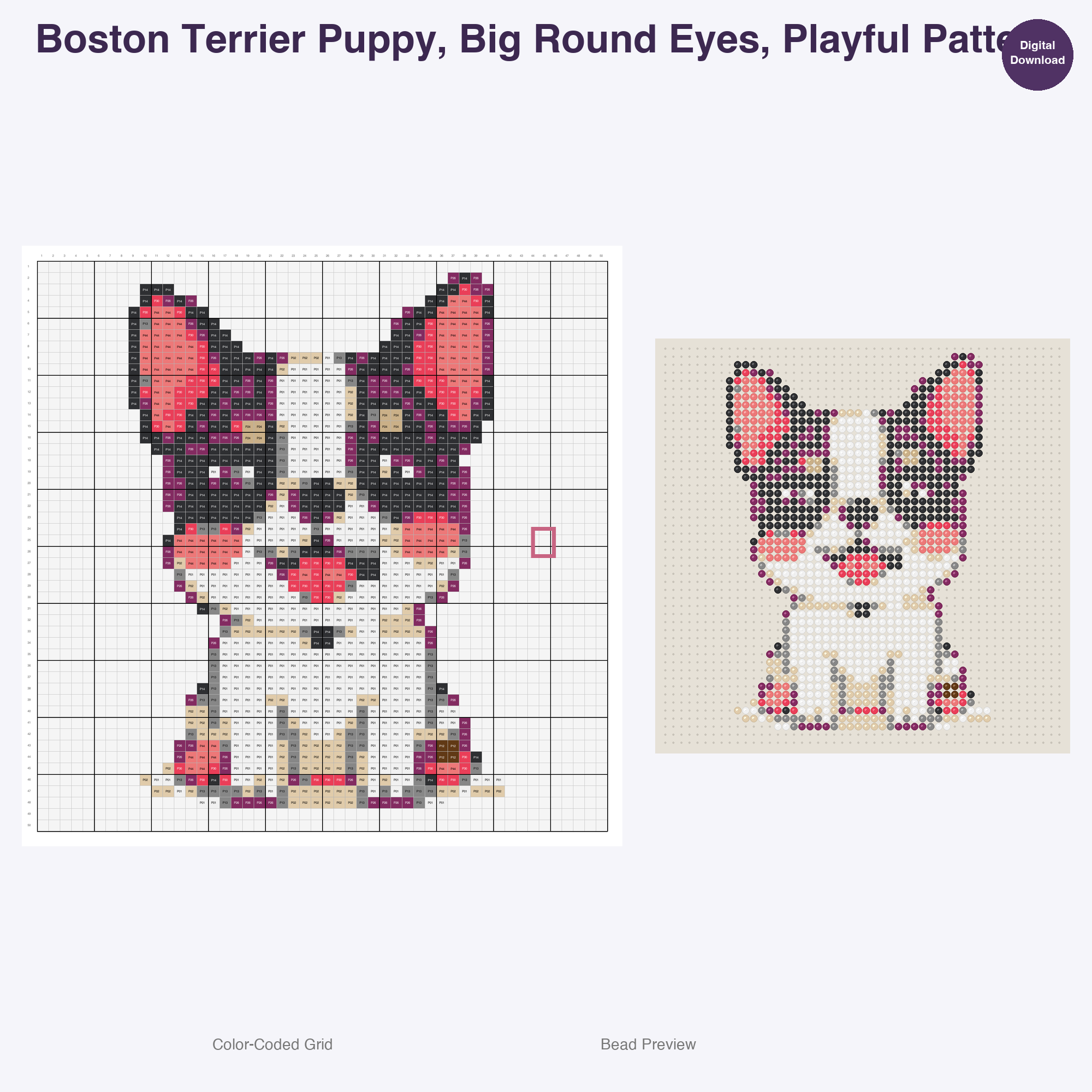 Pawsome Puppy Parade Perler Bead Patterns, 48 Designs x 3 Grid Sizes (29x29 + 50x50 + 128x128), Fuse Bead PDF Digital Download